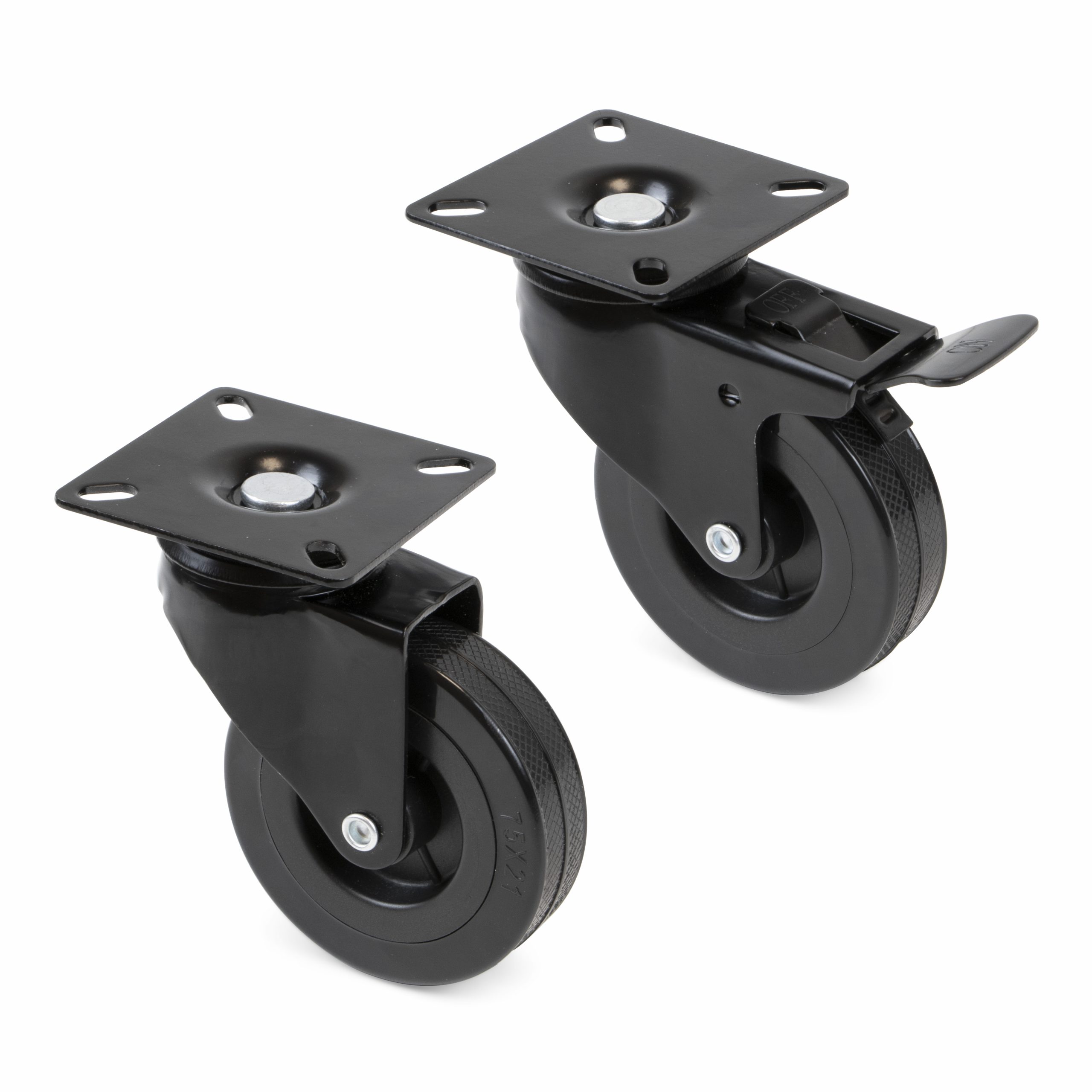 Rodas com placa de montagem, D.75mm, Aço e plástico, Preto, 4 un. - Image 3