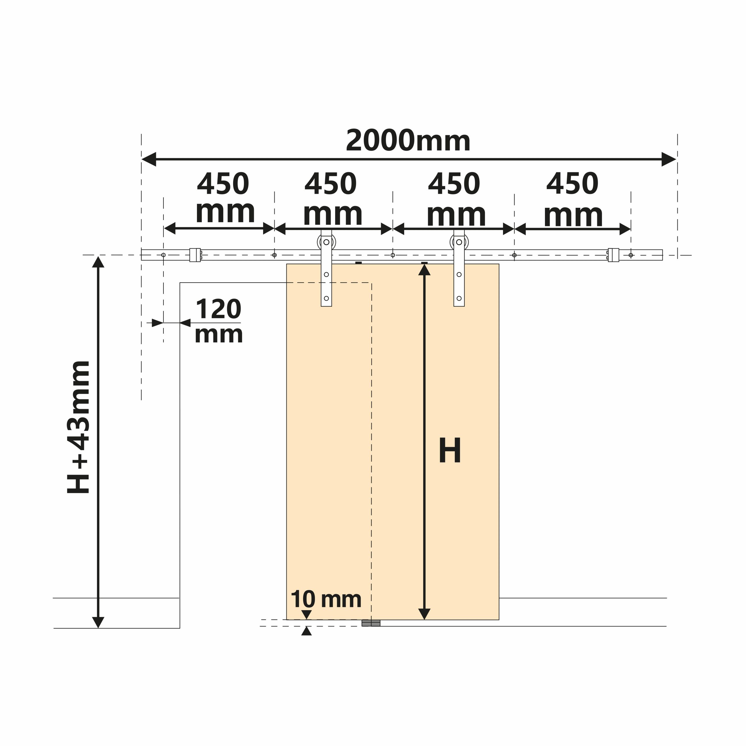 Sistema Barn para portas de correr suspensas, 80 Kg, aço, preto. - Image 2