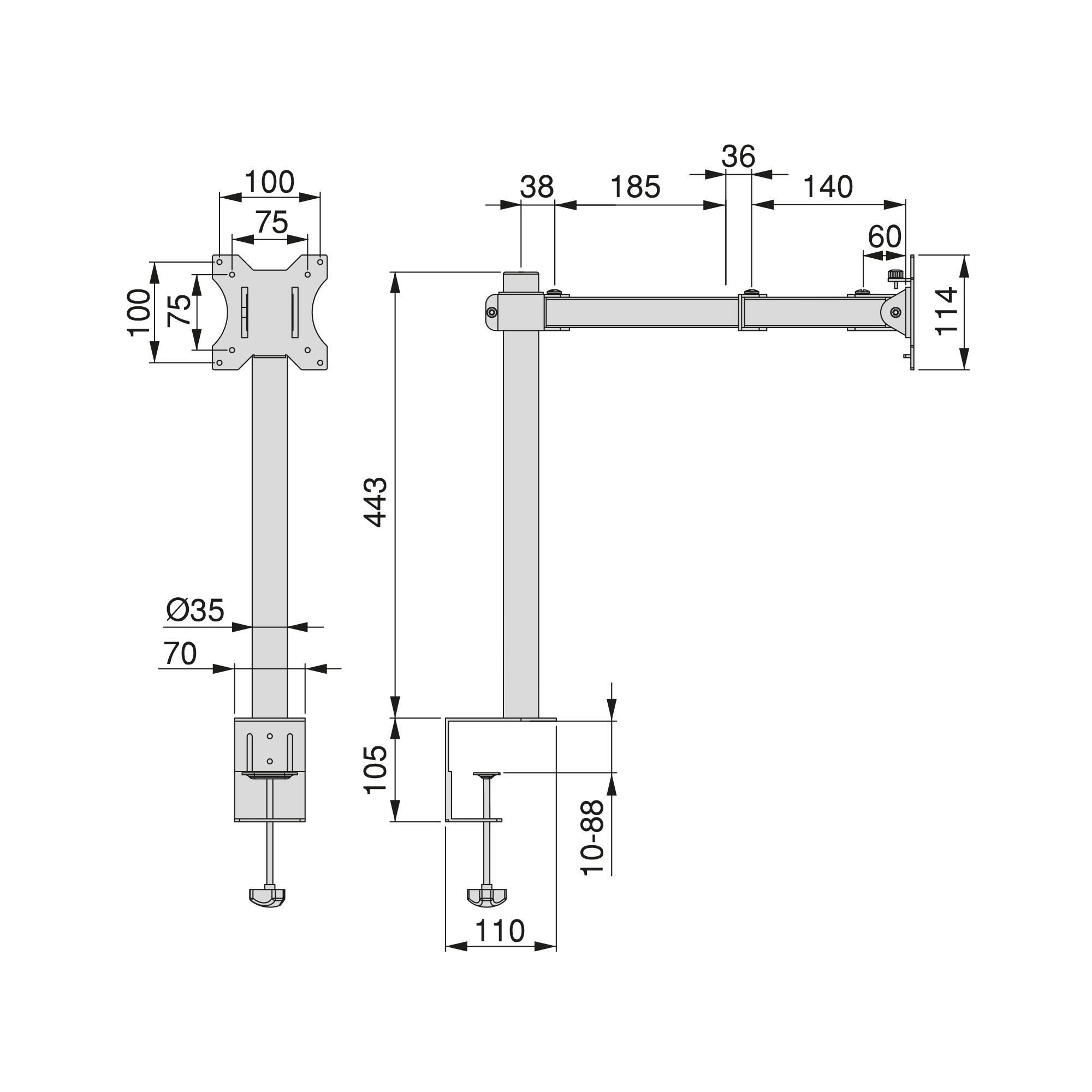 Suporte para monitor de 13 a 32 polegadas para mesa, basculante e giratório, até 8 kg, MAX VESA 75x75mm-100x100 mm, aço, preto. - Image 10