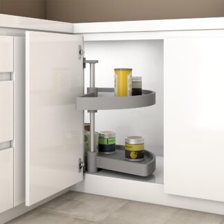 Jogo de travessas giratórias móvel de cozinha, 180º, módulo 900 mm, Plástico e alumínio, Cinza