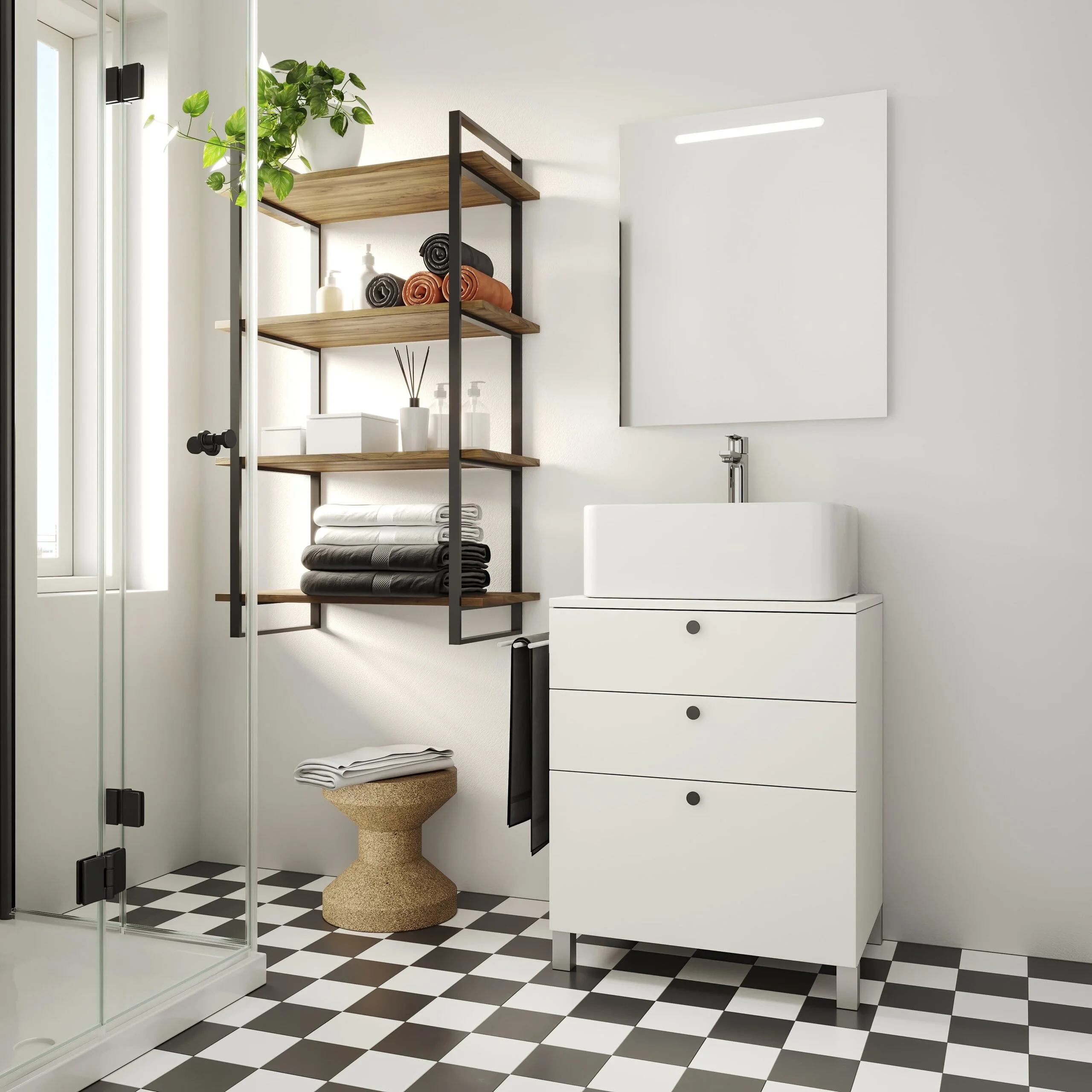 Estrutura para estante Lader, casa de banho, Pintado preto - FCL