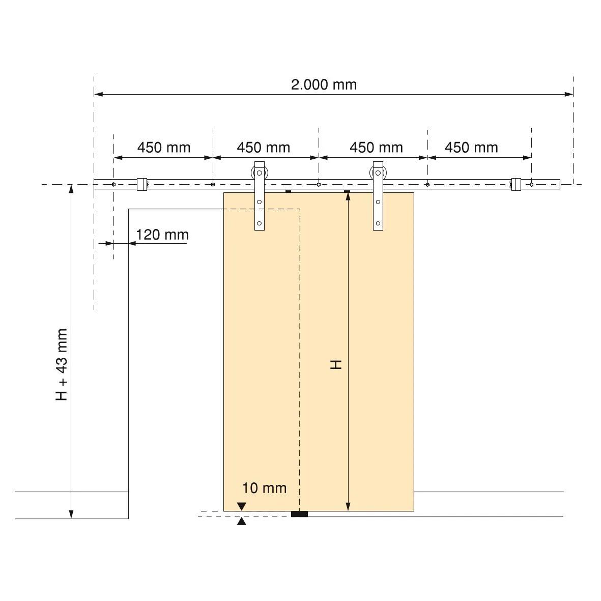 Sistema Barn para portas de correr suspensas, fecho suave, painéis não incluídos, 60 Kg, aço. - Image 2