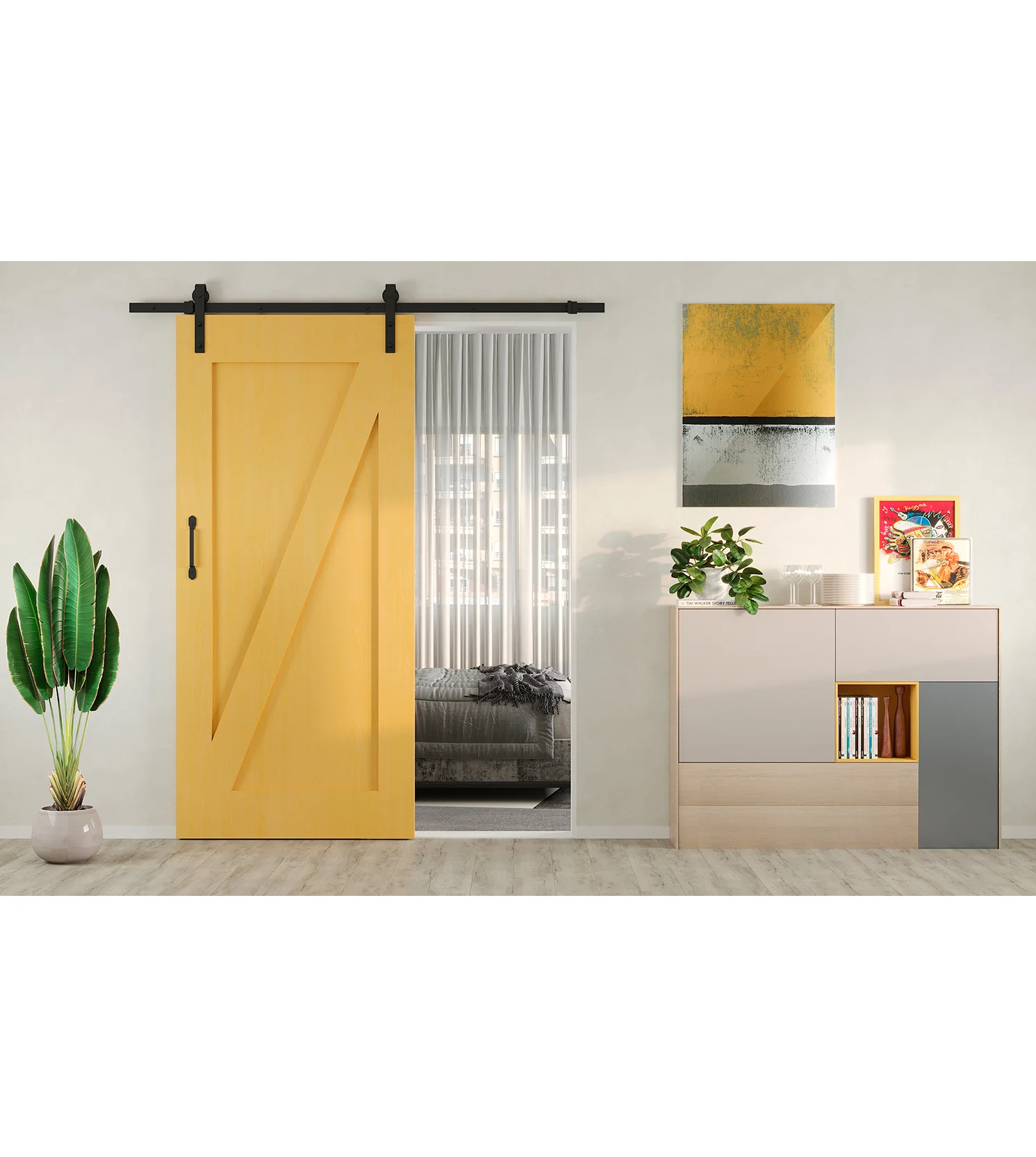 Sistema Barn para portas de correr suspensas, fecho suave, painéis não incluídos, 60 Kg, aço. - Image 6