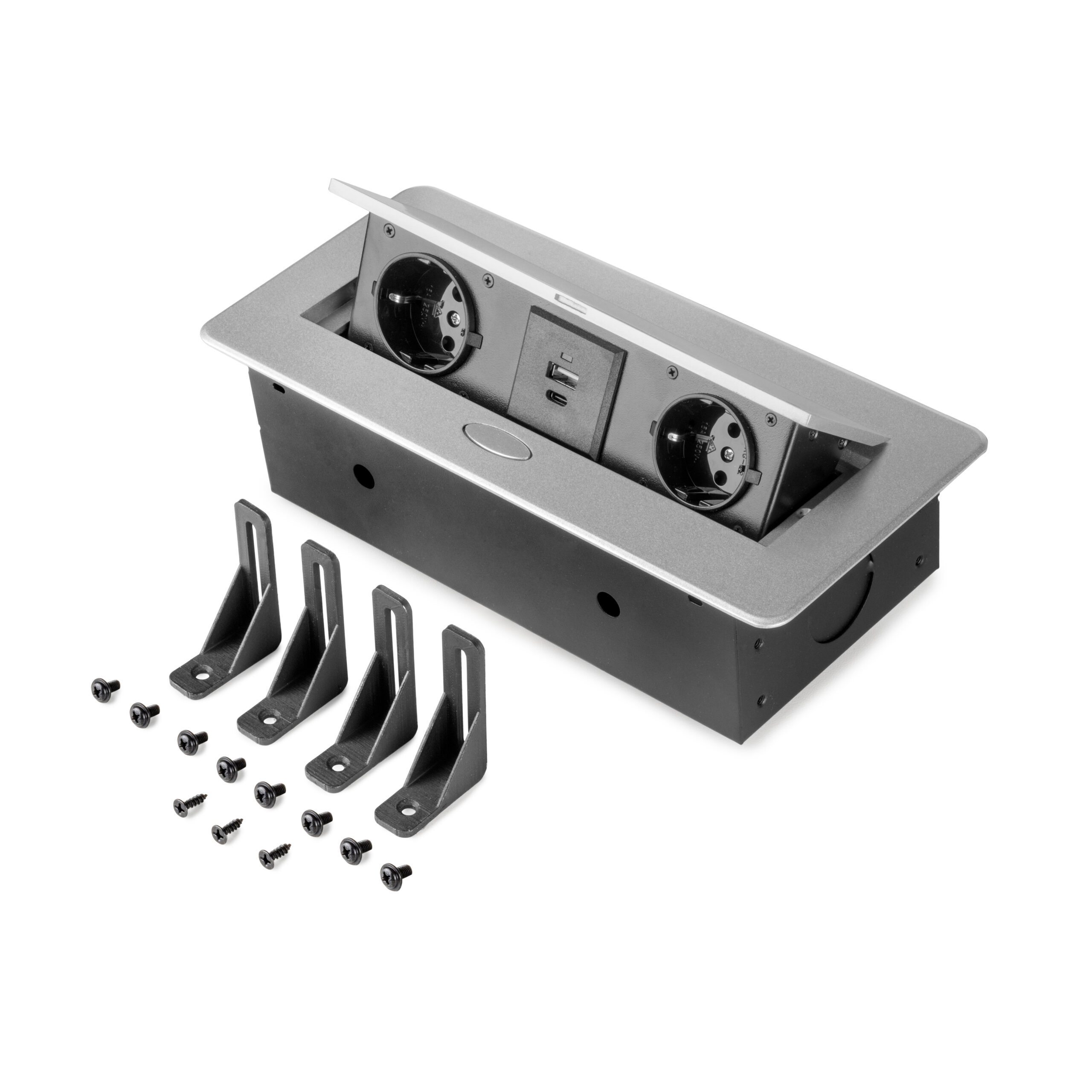 Bloco de tomadas Atom 26 Lite para escritório, 2 tomadas EU + 1 USB tipo A + 1 USB tipo C, 265x120mm, Aço e alumínio - Image 3