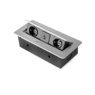 Bloco de tomadas Atom 26 Lite para escritório, 2 tomadas EU + 1 USB tipo A + 1 USB tipo C, 265x120mm, Aço e alumínio