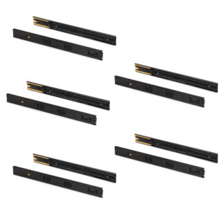 Jogo de corrediças para gavetas, de rolamentos, extração total, fecho suave, Preto, 5 ud.