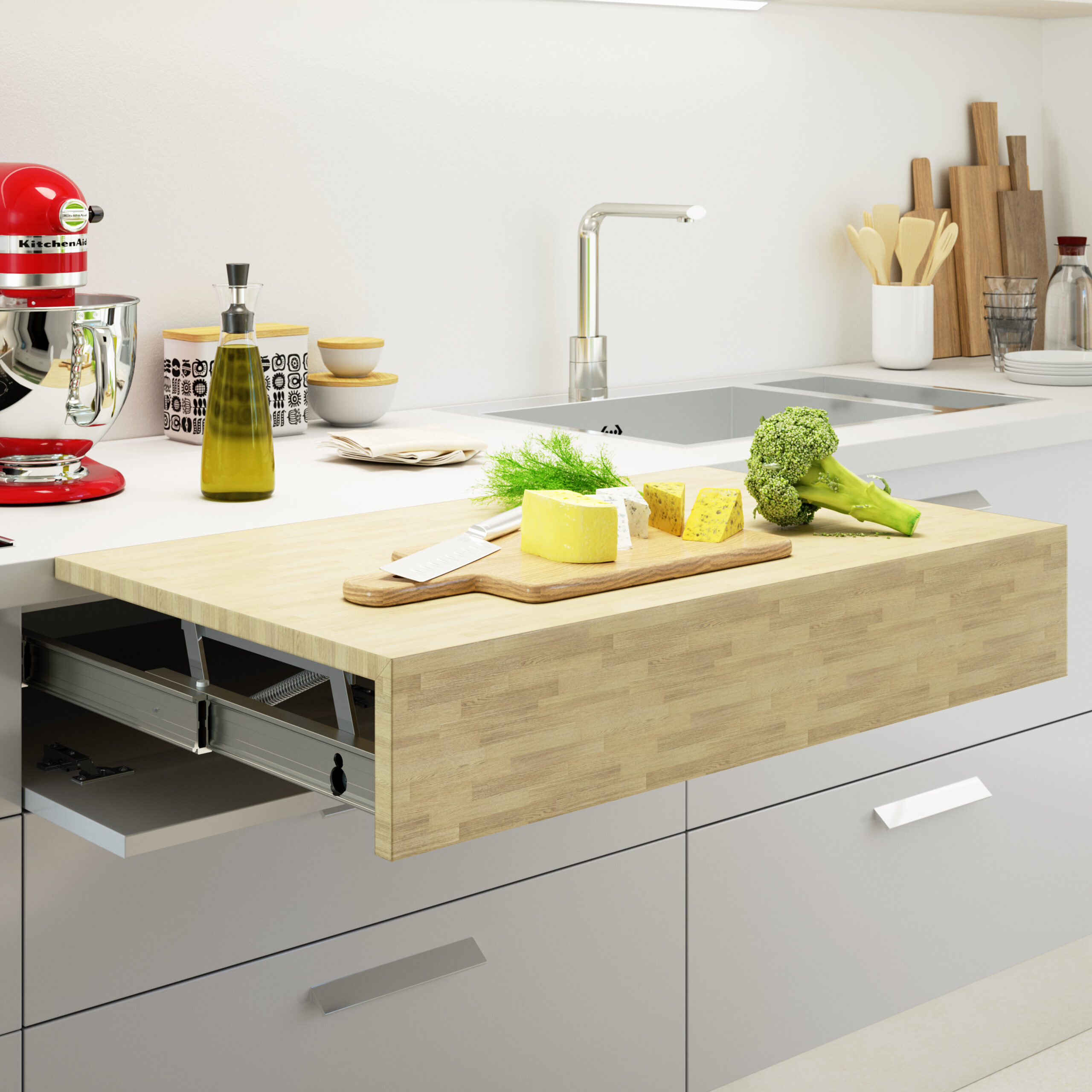Corrediças para mesa extensível e elevatória Oplà Top, Champanhe anodizado, Alumínio, 1 ud. - Image 2