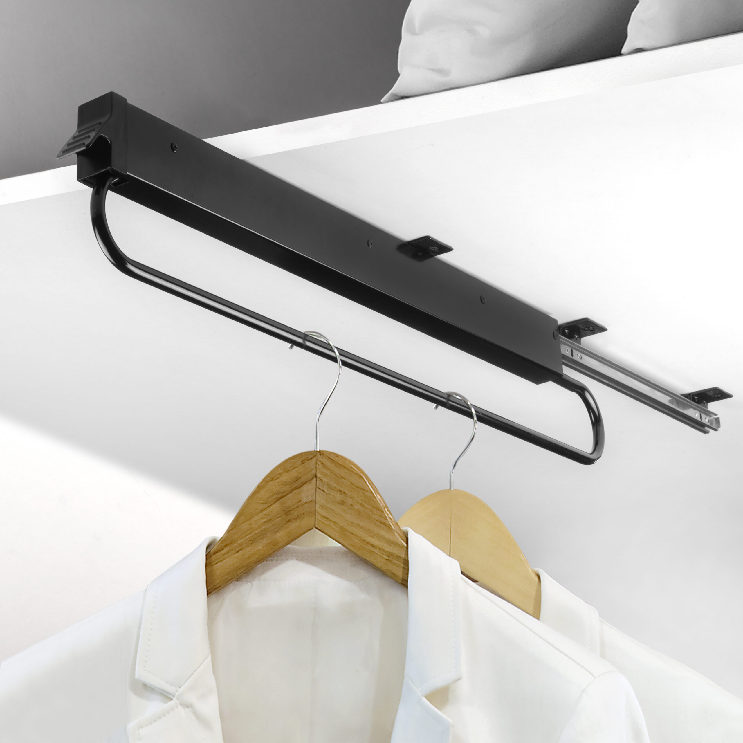 Varão trombone para roupeiro grande profundidade Self, 800, Pintado preto, Aço e Plástico, 1 ud.