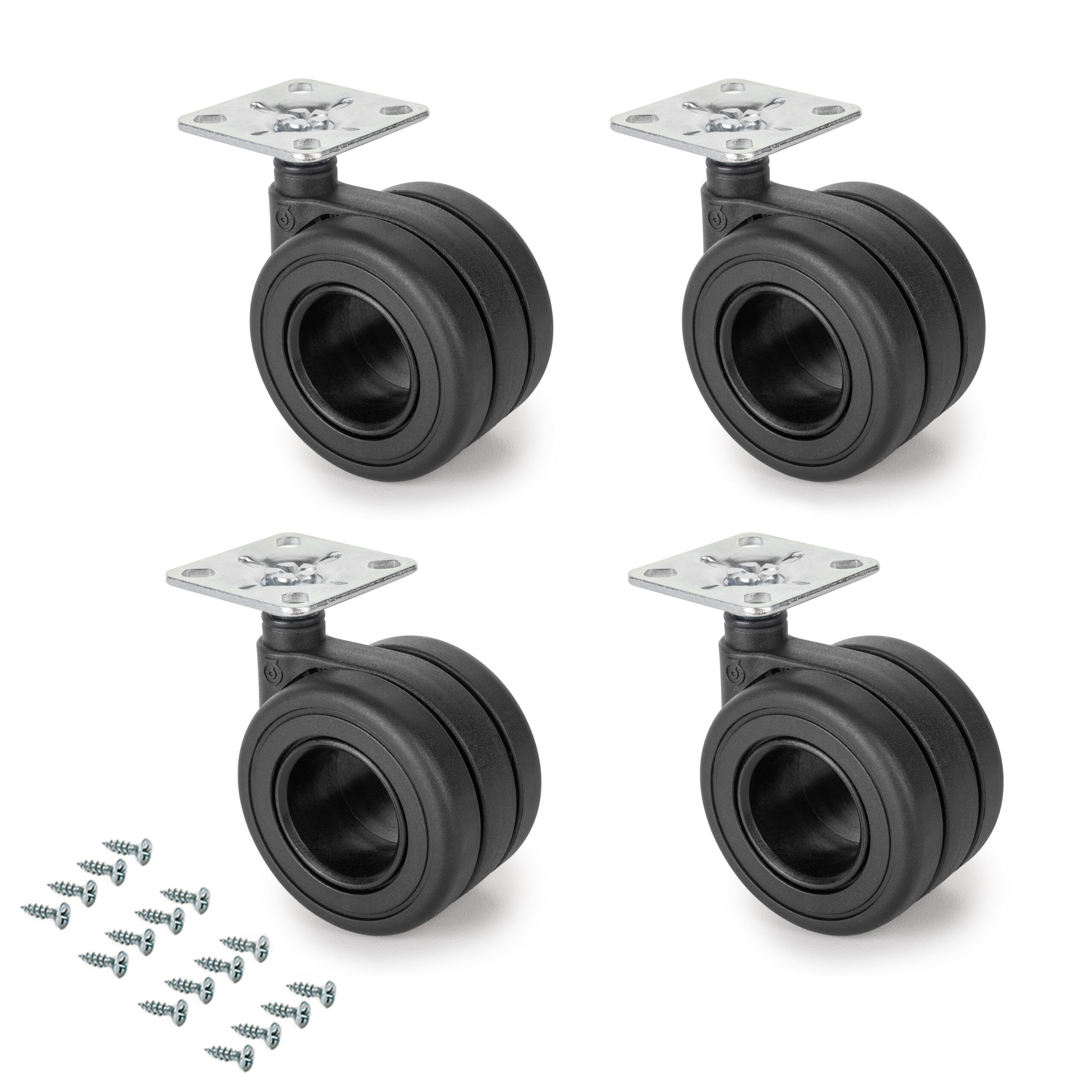 Kit de rodas Hole com placa de montagem, Ø 65, Pintado preto, Aço e Plástico, 1 ud.