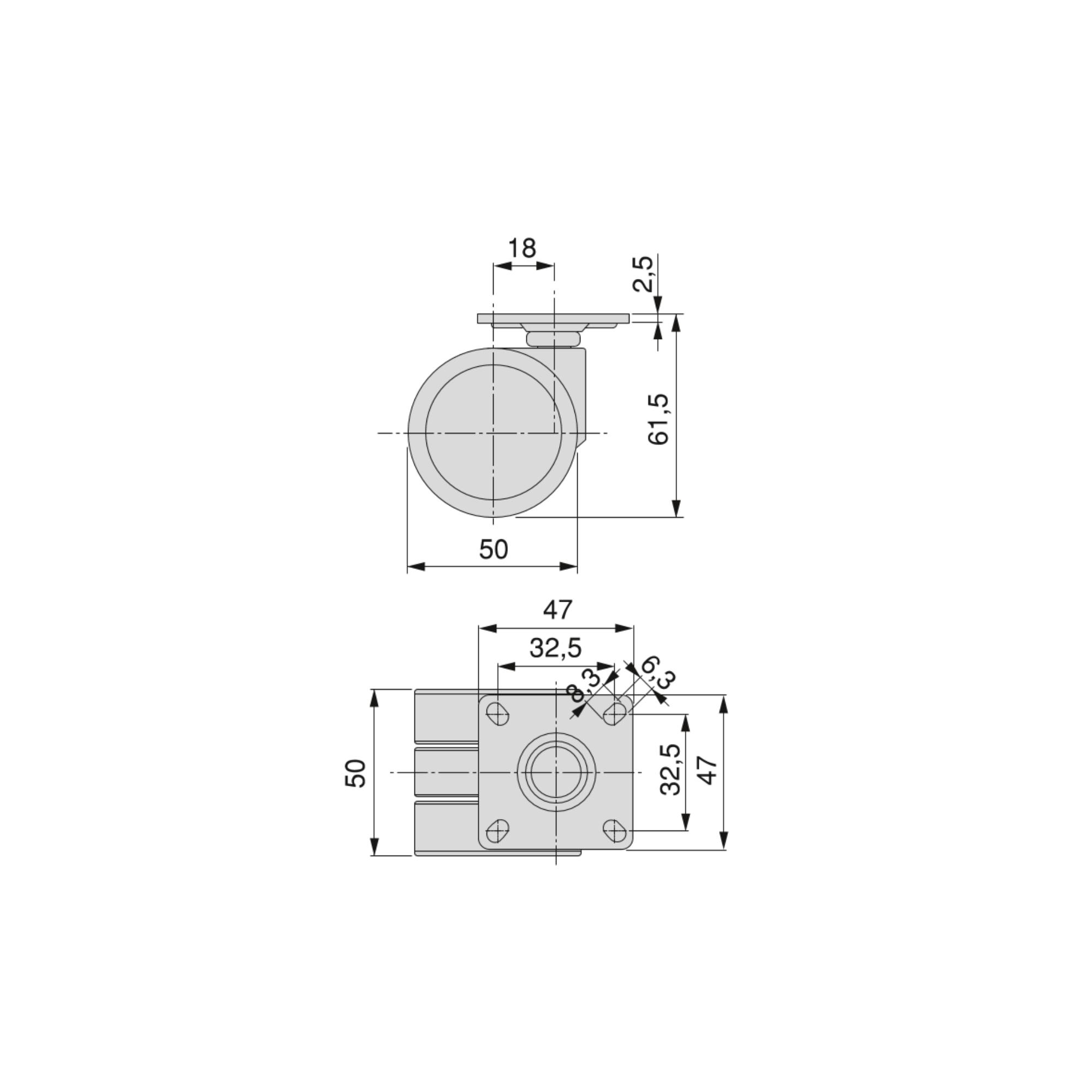 Kit de rodas Bowl 2 com placa de montagem, Ø 50, Aço e Plástico, 1 ud. - Image 6