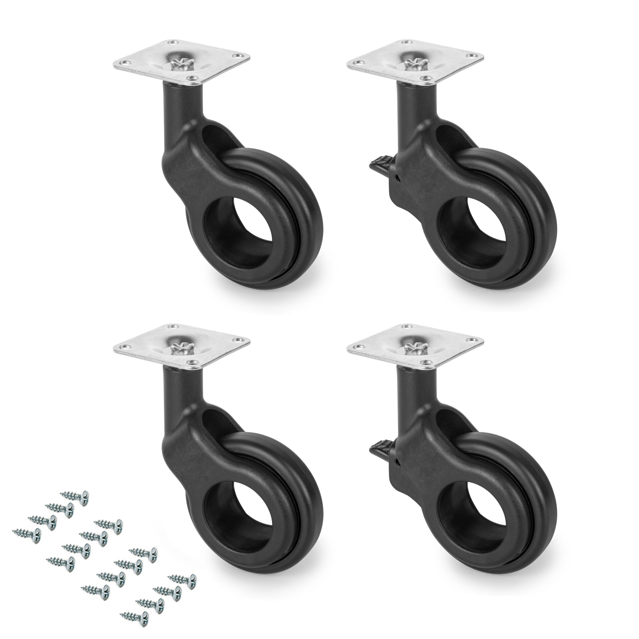 Kit de rodas Hole 2 com placa de montagem, Ø 60, Aço e Plástico