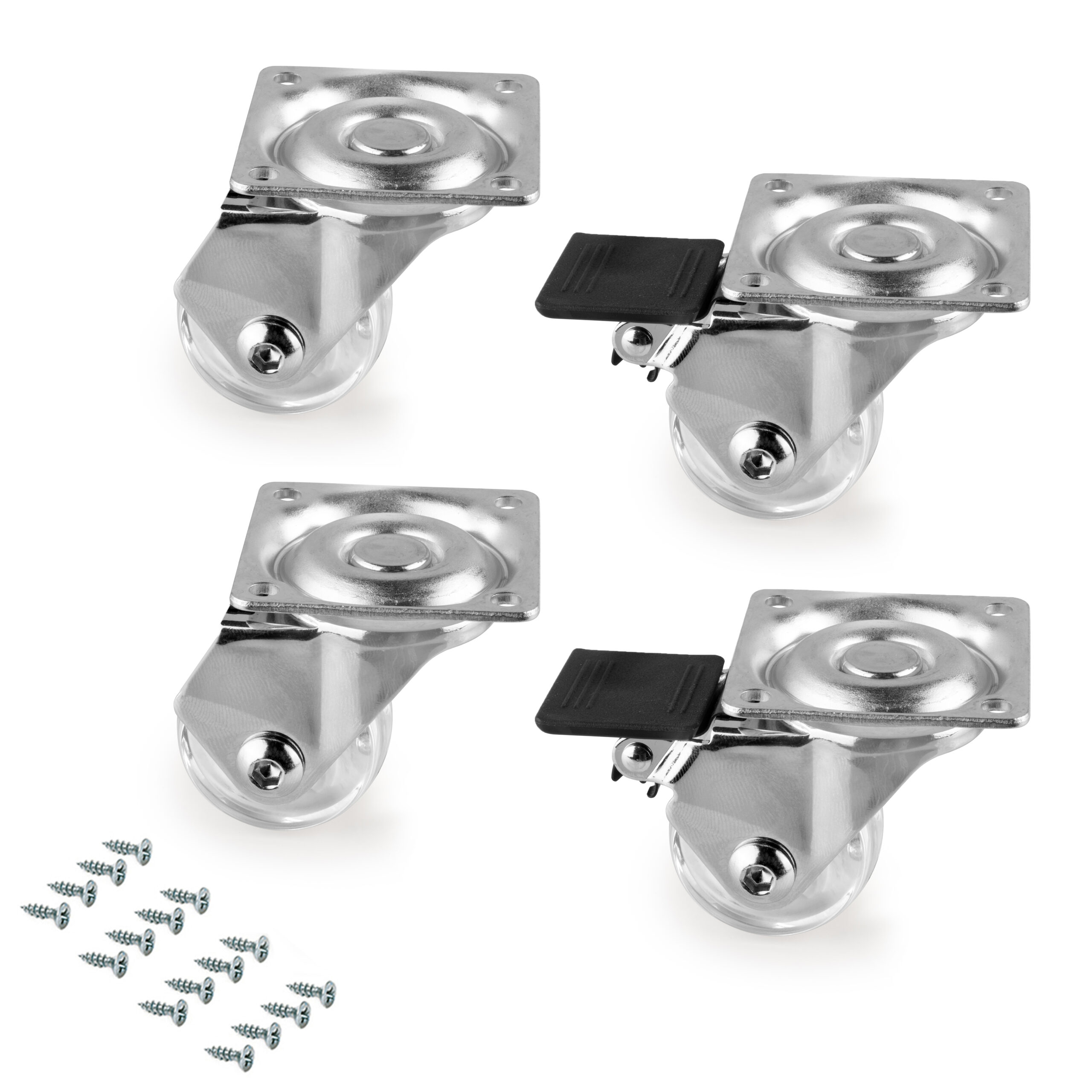 Kit de rodas Slip 3 transparentes com placa de montagem, Ø 35, Aço e Plástico, 1 kit