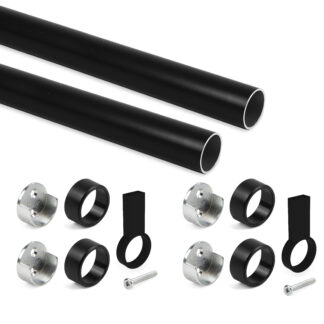 Kit varão de roupeiro redondo Ø28, 1,15 m, Pintado preto, Alumínio e Zamak, 1 ud.