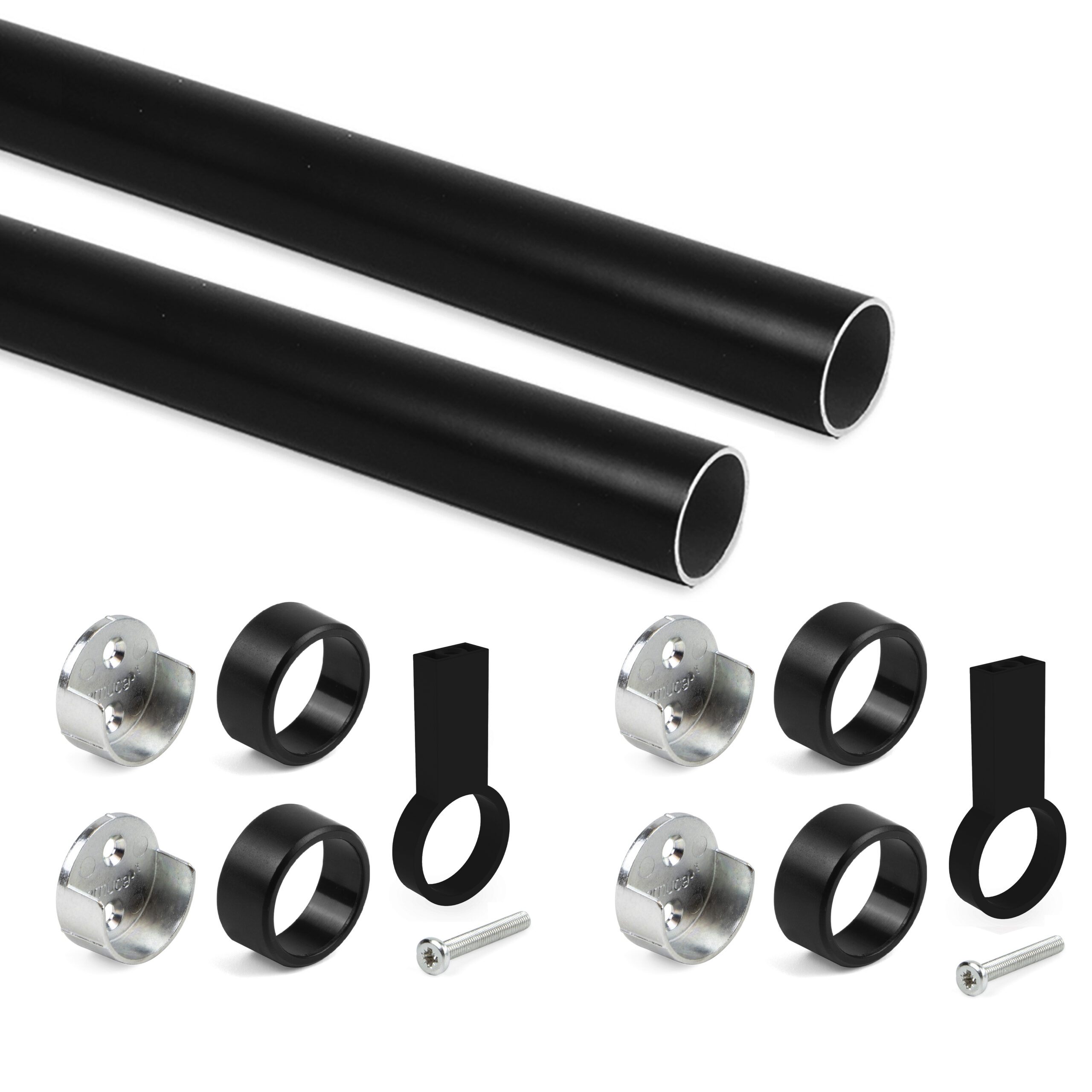 Kit varão de roupeiro redondo Ø28, 1,15 m, Pintado preto, Alumínio e Zamak, 1 ud.