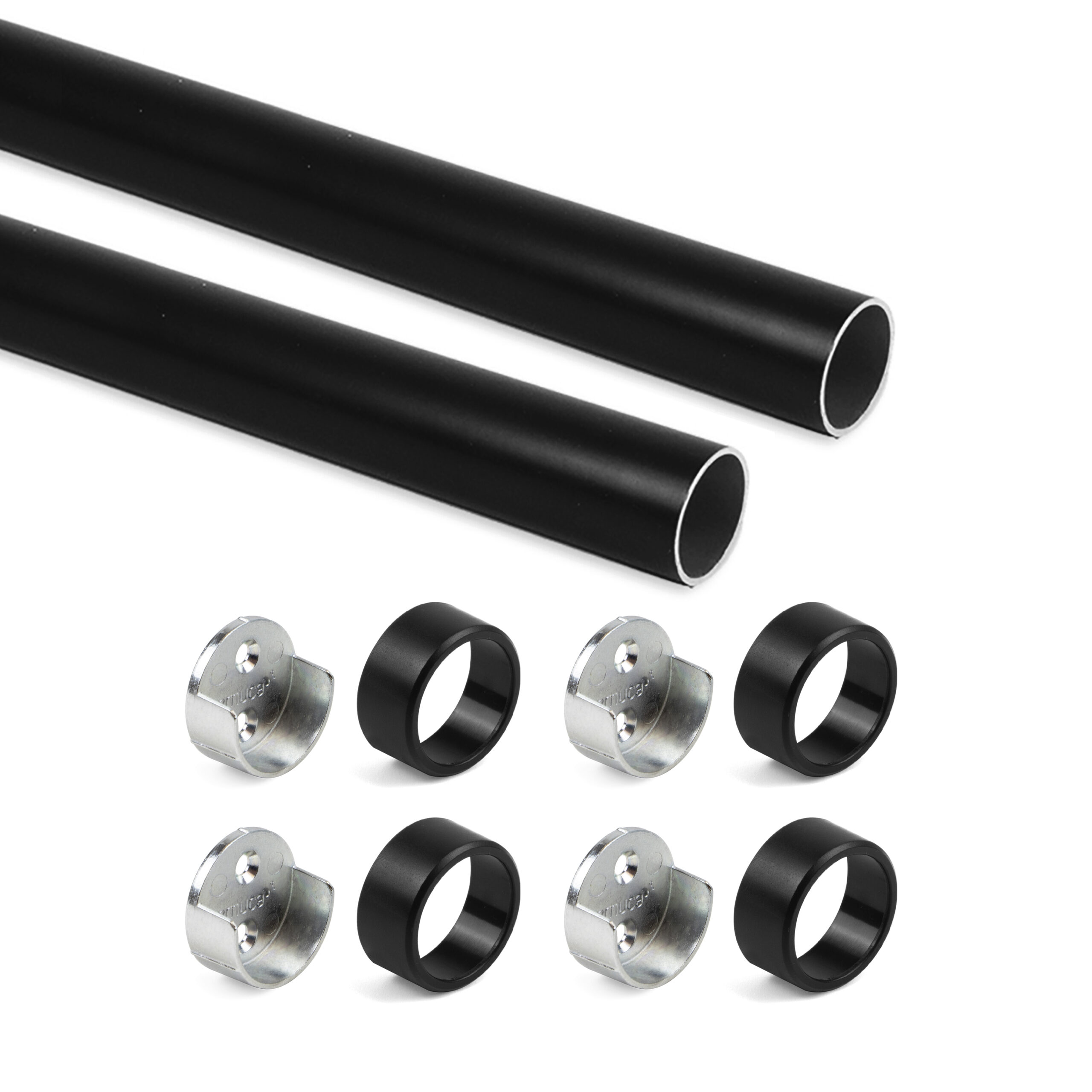 Kit varão de roupeiro redondo Ø28, 1,15 m, Pintado preto, Alumínio e Zamak, 1 ud. - Image 2