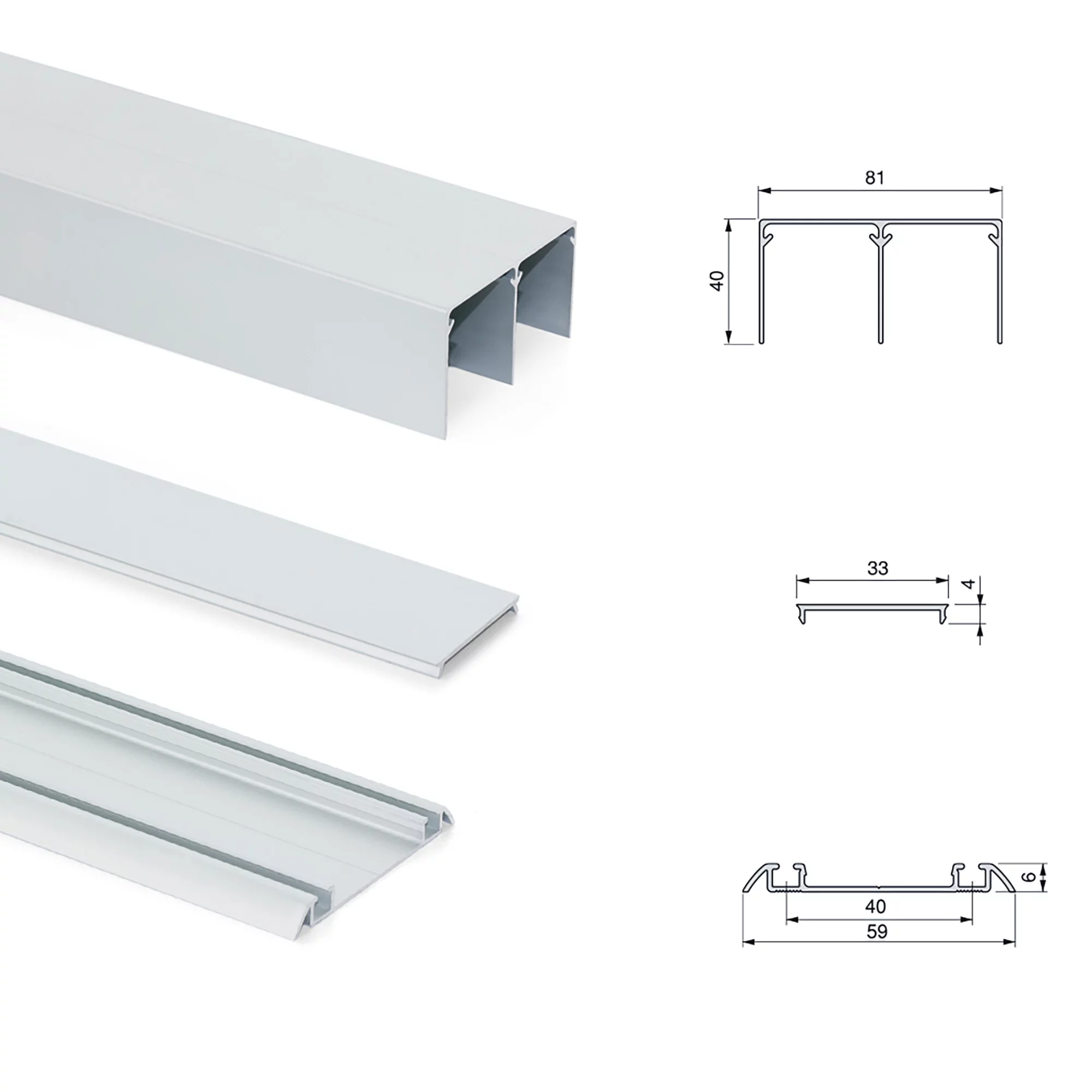 Sistema de correr Placard para roupeiro de 2 portas com perfis Sharp, espessura 16 mm, fecho suave, painéis não incluídas, Anodizado mate, 1 ud. - Image 4
