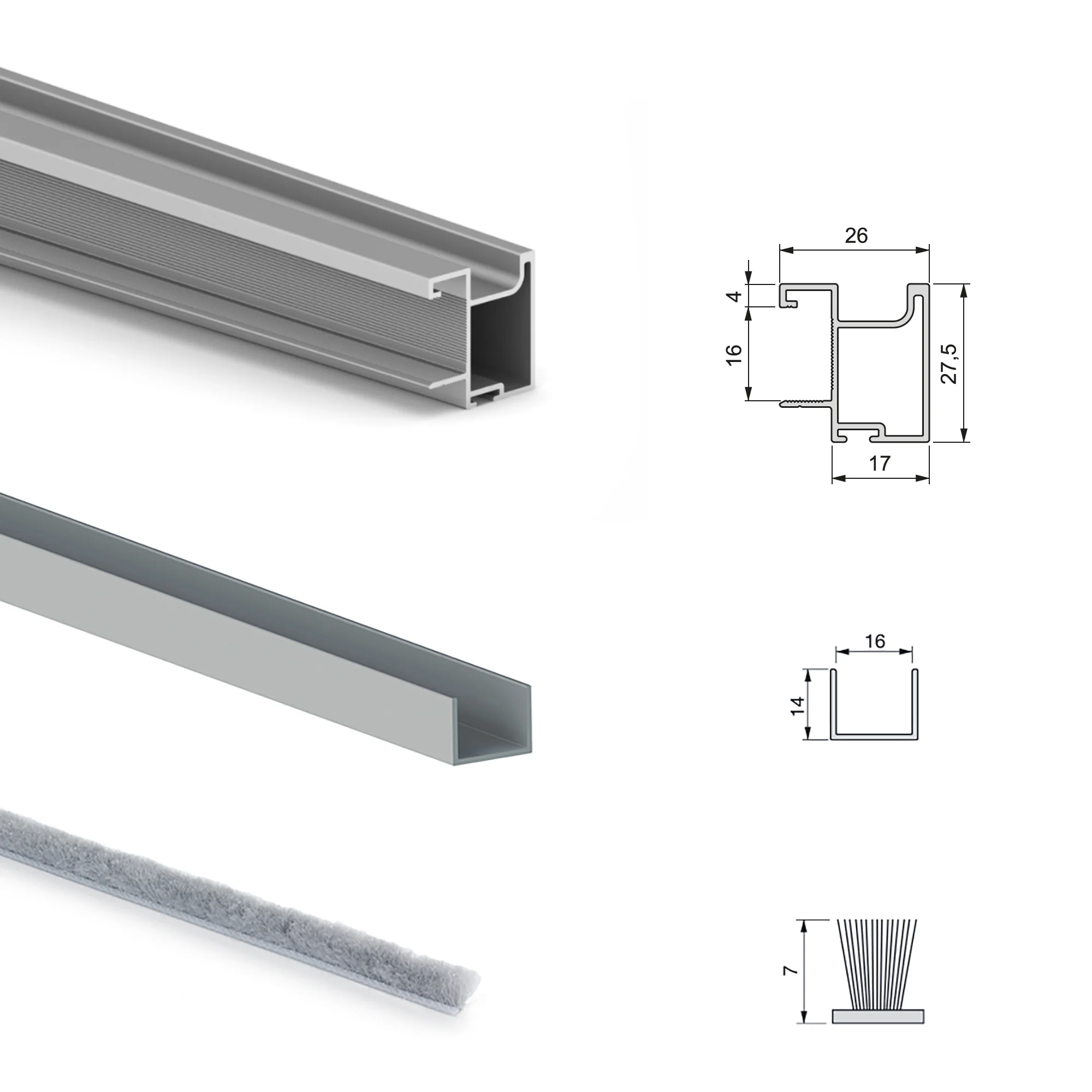 Sistema de correr Placard para roupeiro de 2 portas com perfis Sharp, espessura 16 mm, fecho suave, painéis não incluídas, Anodizado mate, 1 ud. - Image 5