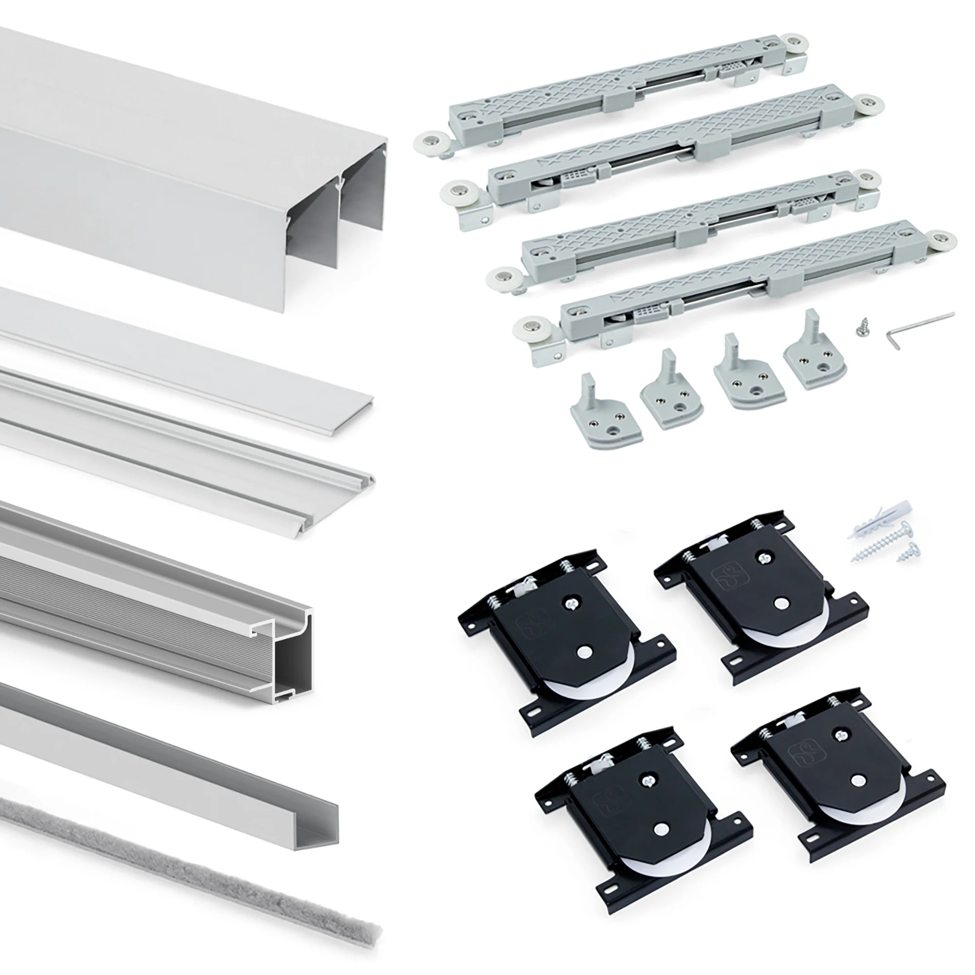 Sistema de correr Placard para roupeiro de 2 portas com perfis Sharp, espessura 16 mm, fecho suave, painéis não incluídas, Anodizado mate, 1 ud.