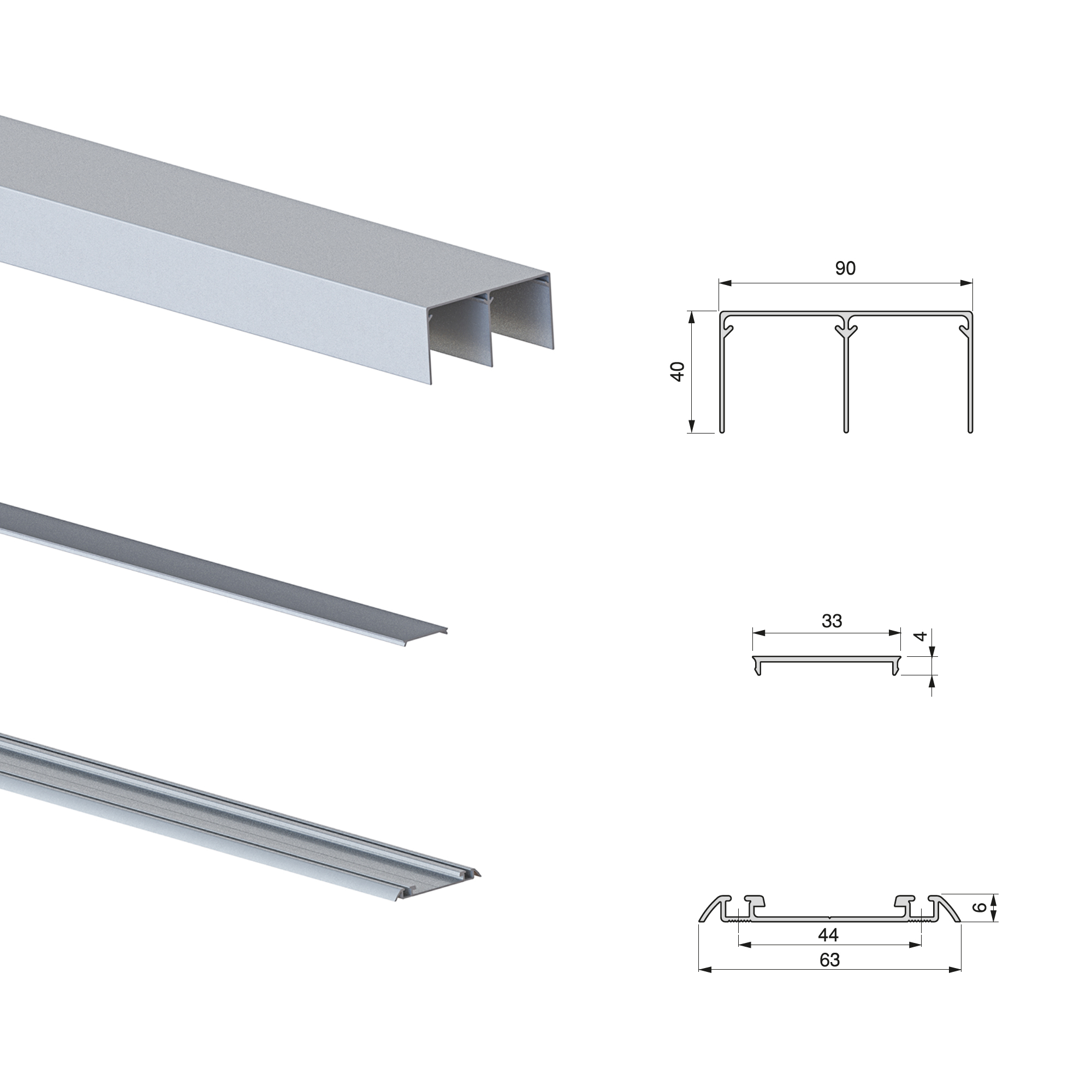 Sistema de correr Placard para roupeiro de 2 portas com perfis Vall, espessura 19 mm, fecho suave, painéis não incluídas, Anodizado mate, 1 ud. - Image 4