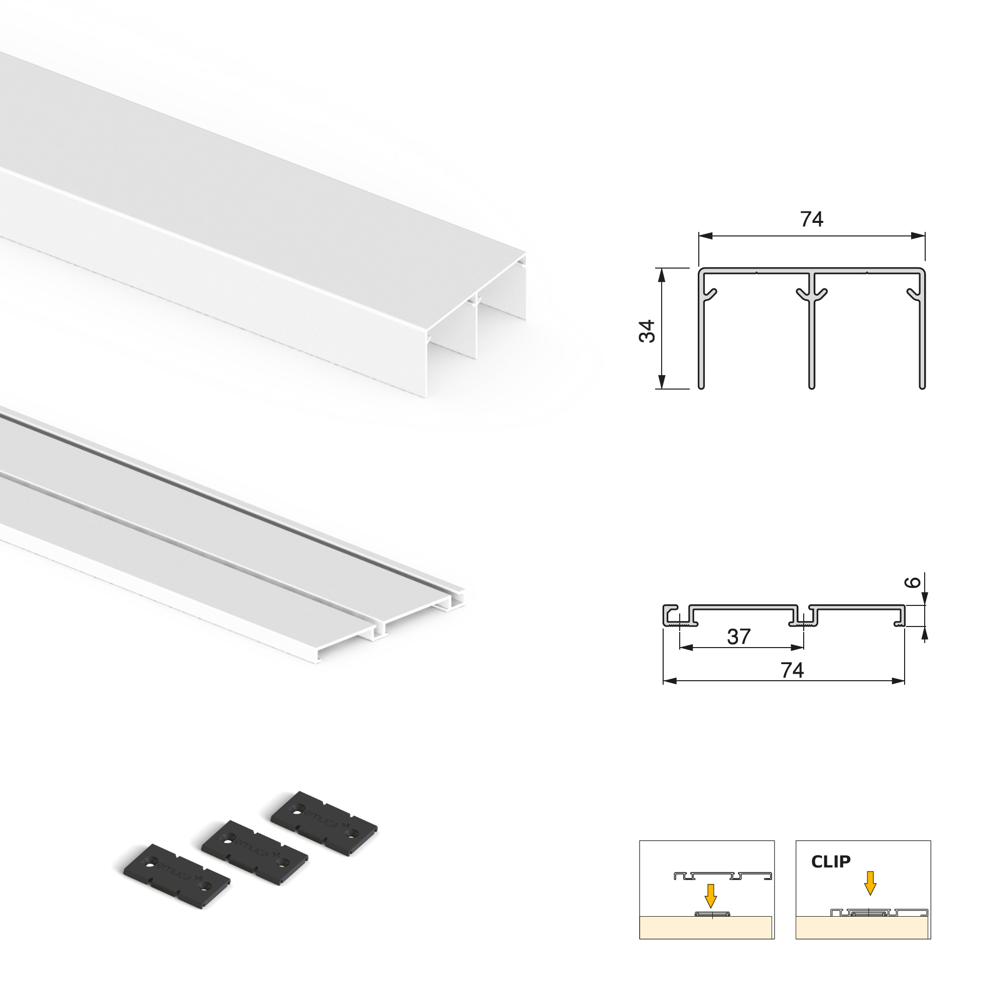 Sistema de correr Placard 74 para roupeiro de 2 portas com perfis Wave, espessura 16 mm, fecho suave, painéis não incluídas, Pintado branco, 1 ud. - Image 4