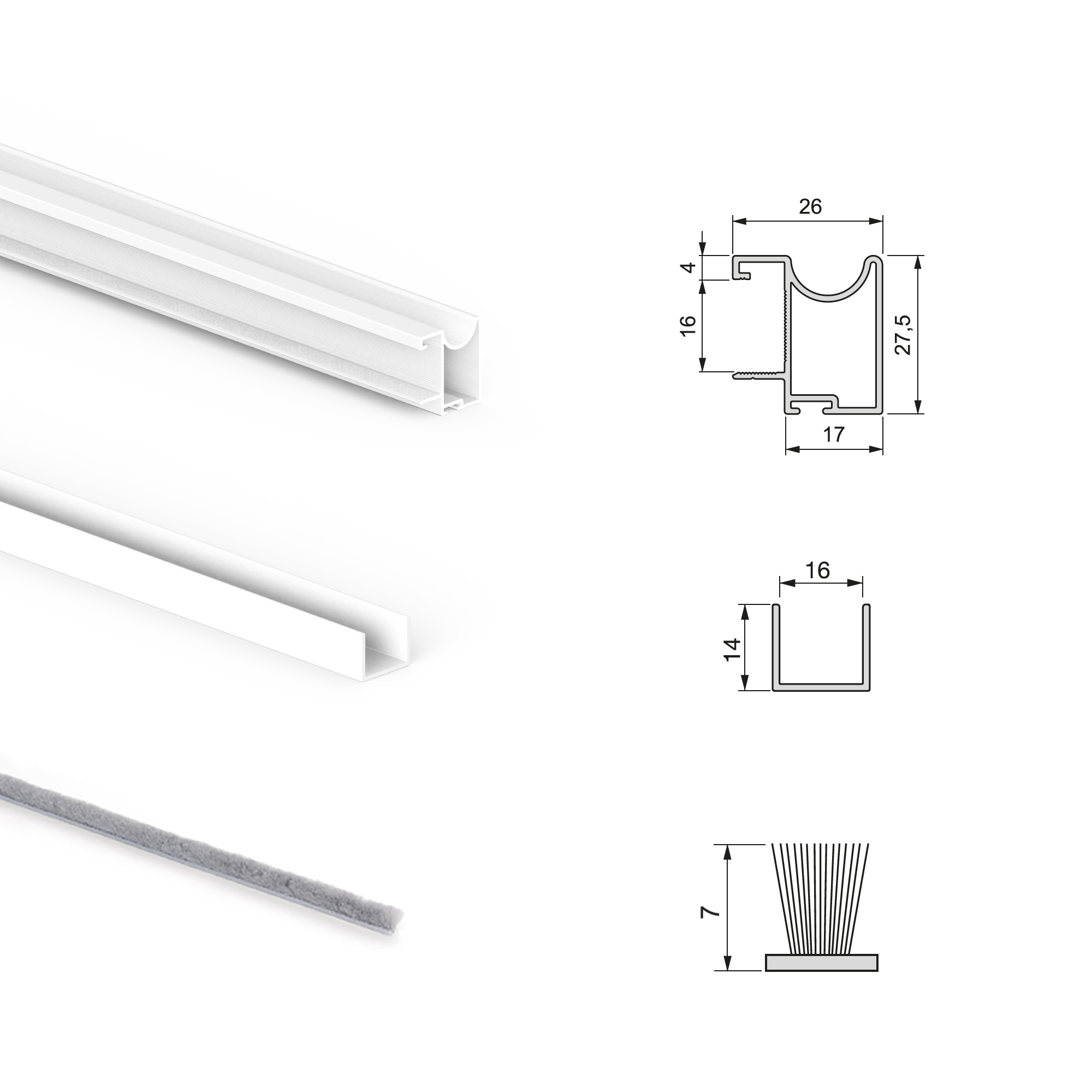 Sistema de correr Placard 74 para roupeiro de 2 portas com perfis Wave, espessura 16 mm, fecho suave, painéis não incluídas, Pintado branco, 1 ud. - Image 5