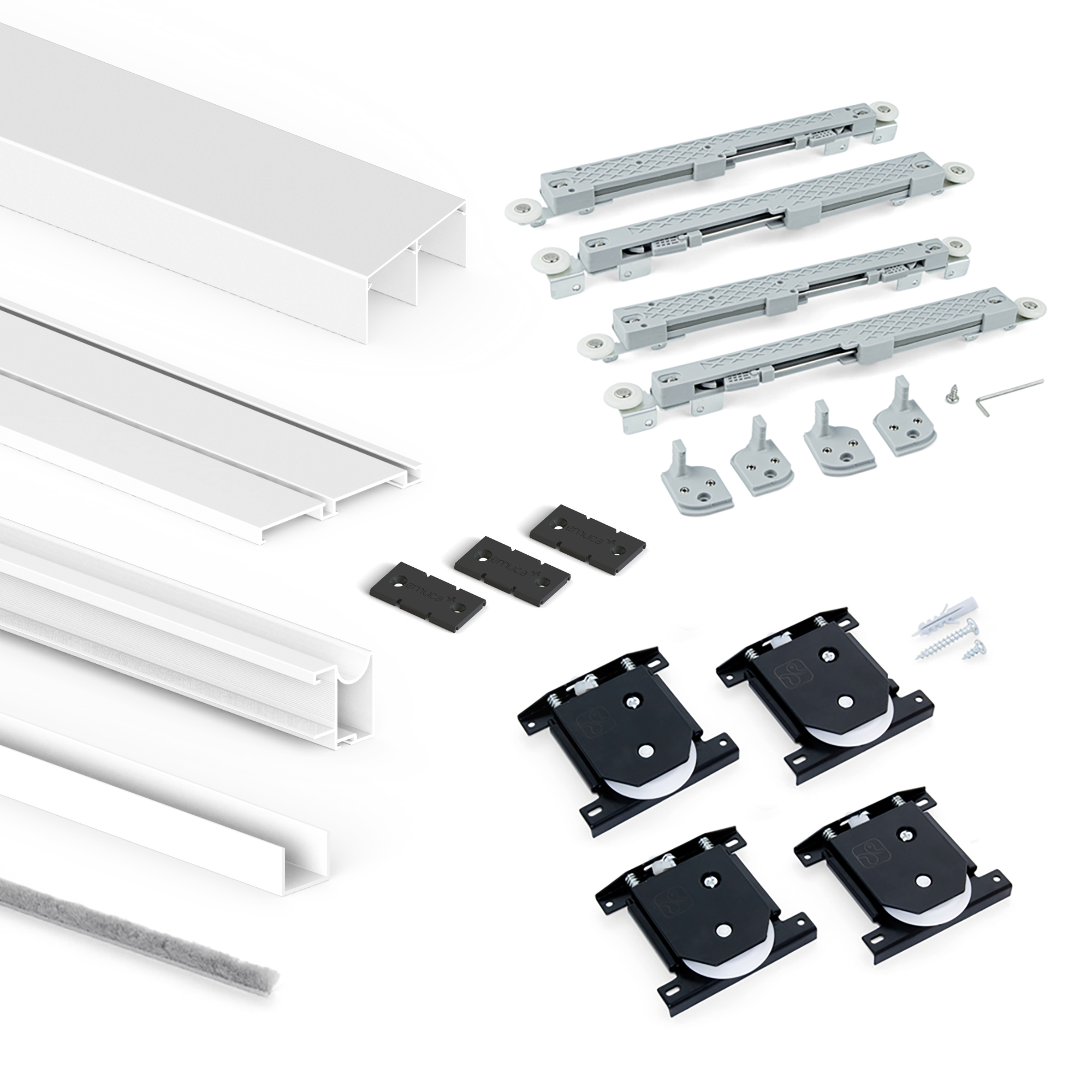 Sistema de correr Placard 74 para roupeiro de 2 portas com perfis Wave, espessura 16 mm, fecho suave, painéis não incluídas, Pintado branco, 1 ud.