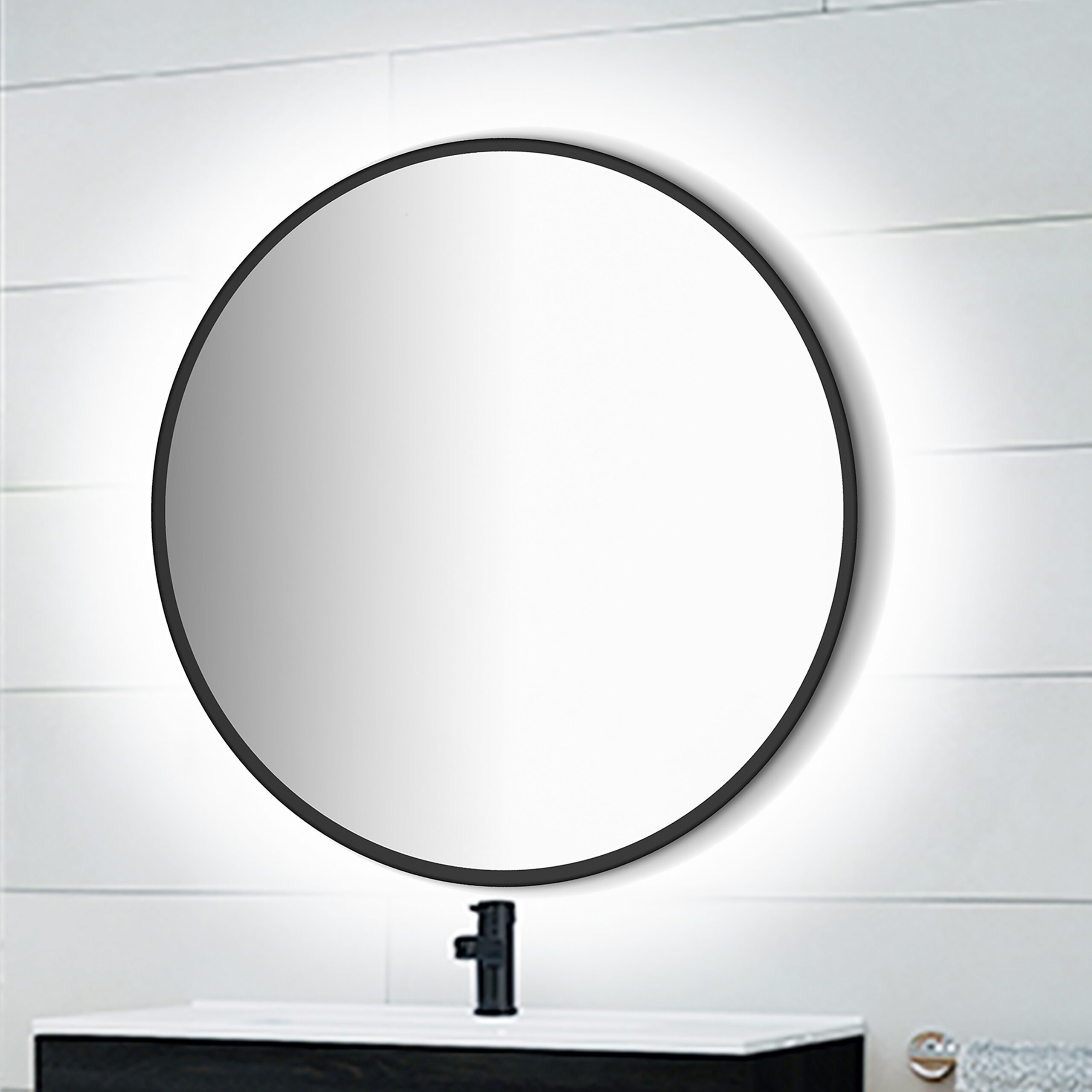 Espelho Zeus com iluminação LED decorativa e moldura preta, Alumínio e Vidro, 1 ud. - Image 4