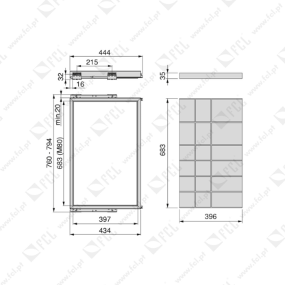 Kit de organizador de gavetas e corrediças medida M80 - FCL