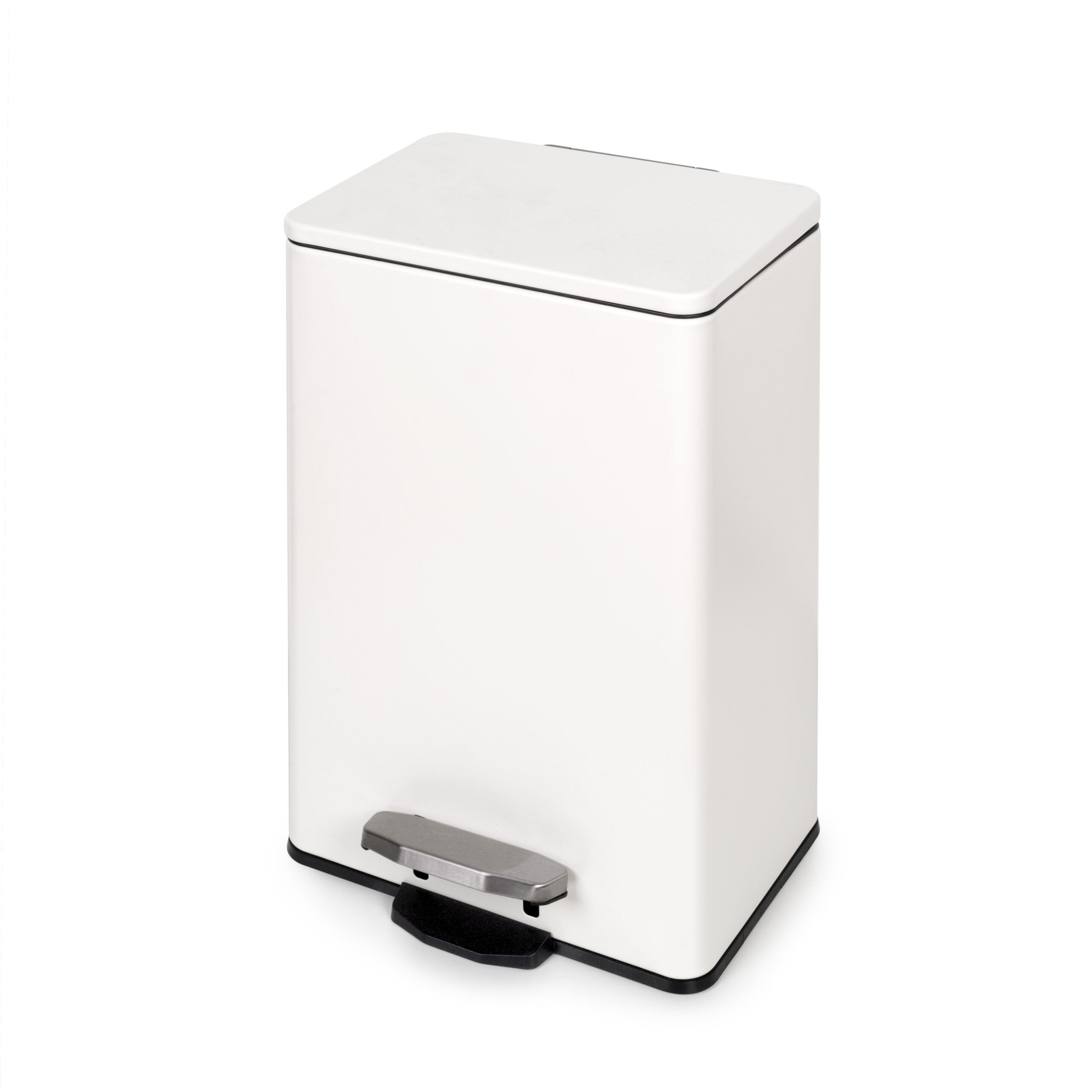 Balde exterior Recycle rectangular com abertura de pedal, Pintado branco, Alumínio, 1 ud.