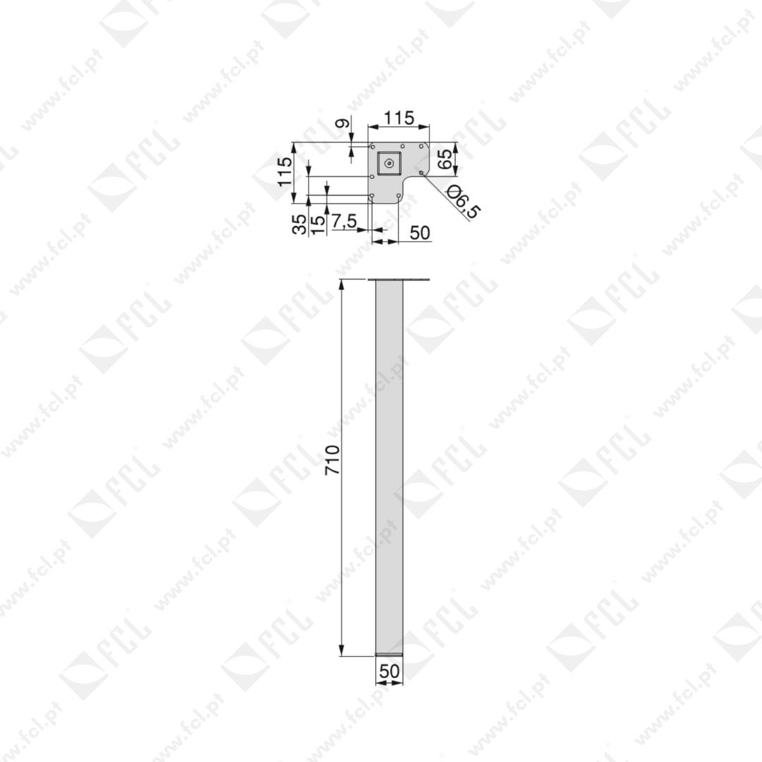 Lote de 4 patas quadradas para mesa 50x50mm medidas - FCL