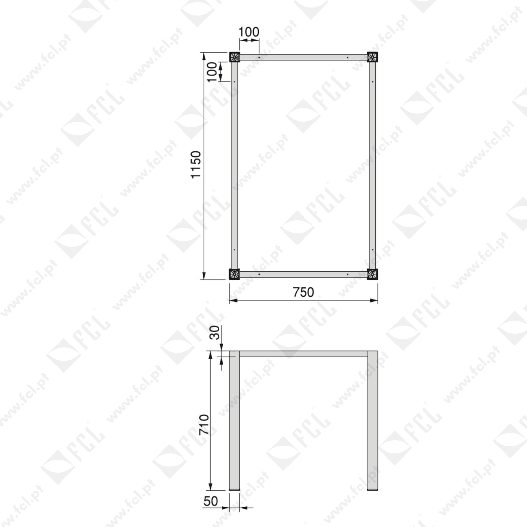 Patas quadradas e estrutura para mesa 50x50mm, 1150x750mm - FCL