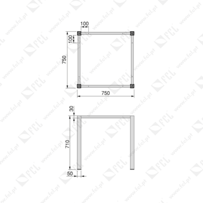 Patas quadradas e estrutura para mesa 50x50mm, 750x750mm Pintado branco - FCL
