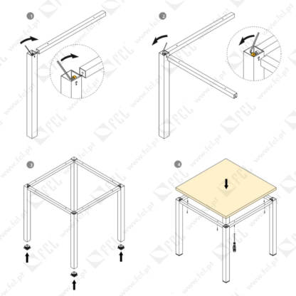 Patas quadradas e estrutura para mesa montagem - FCL