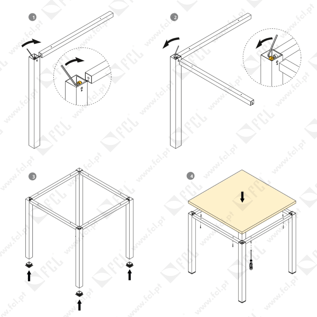Patas quadradas e estrutura para mesa montagem - FCL