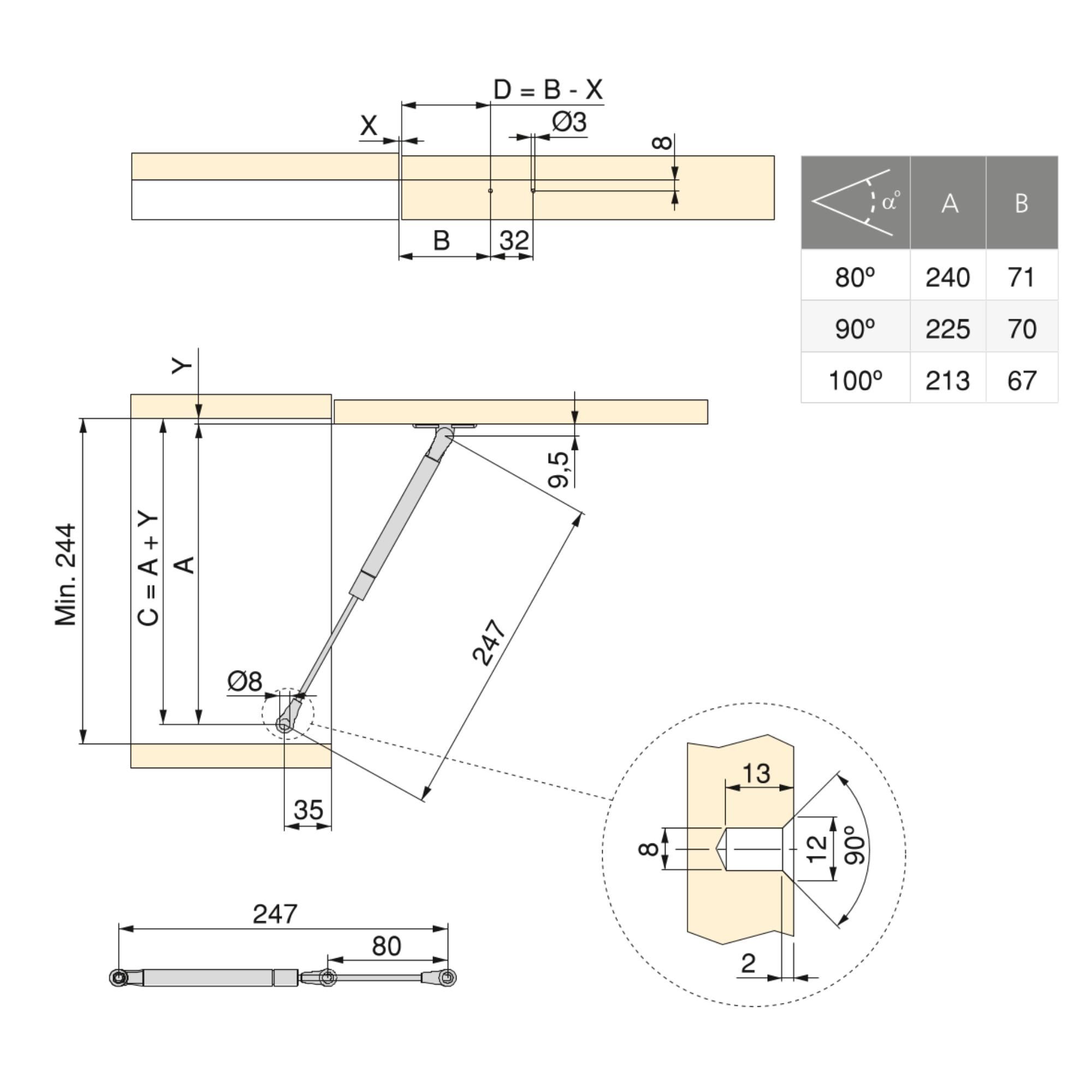 Pistões para móvel Thin com engates para portas elevatórias, Pintado níquel mate, Aço e Plástico - Image 10