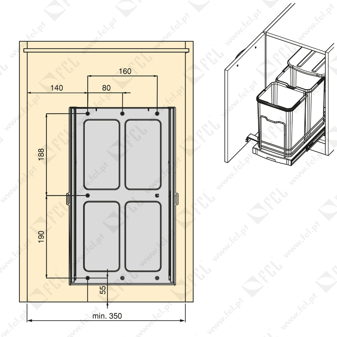 Balde do lixo Recycle inox, medidas - FCL