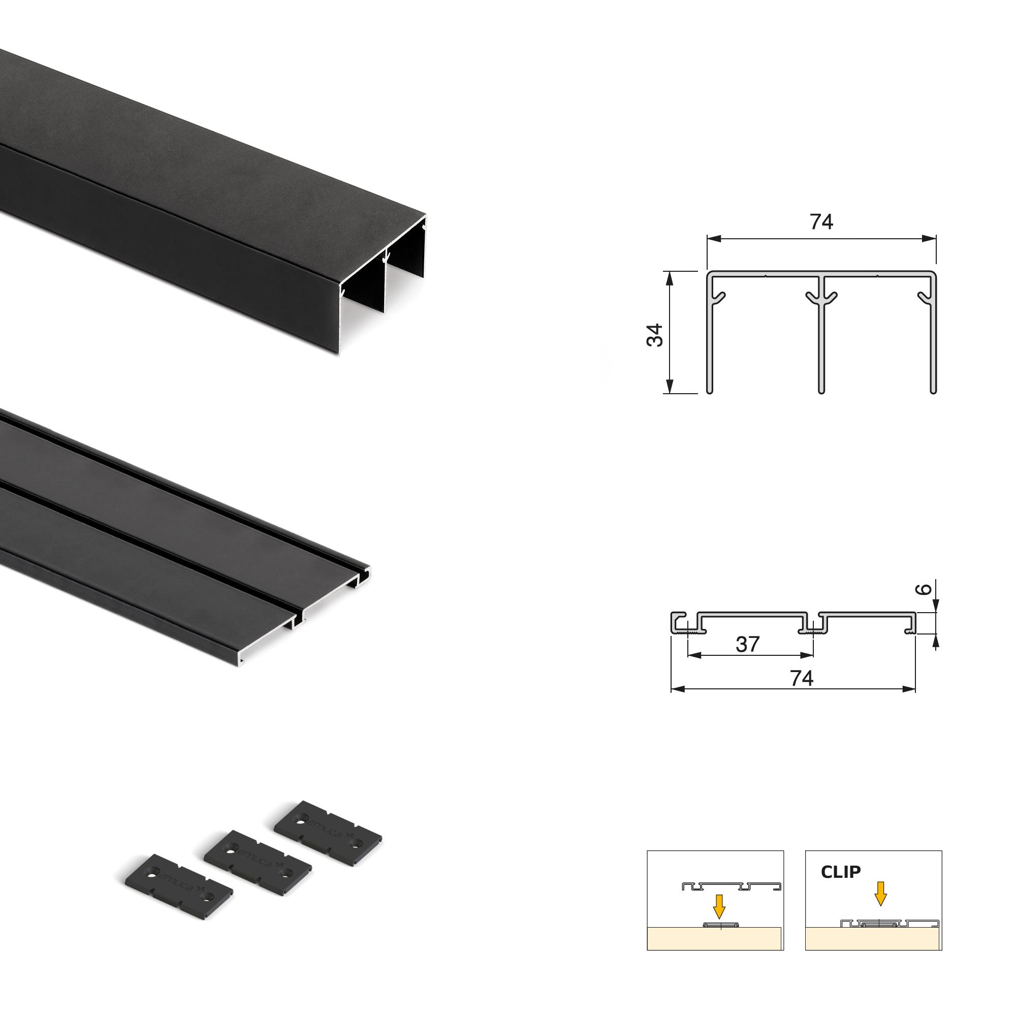 Sistema de correr Placard 74 para roupeiro de 2 portas com perfis Sharp,16 mm, fecho suave - Image 3