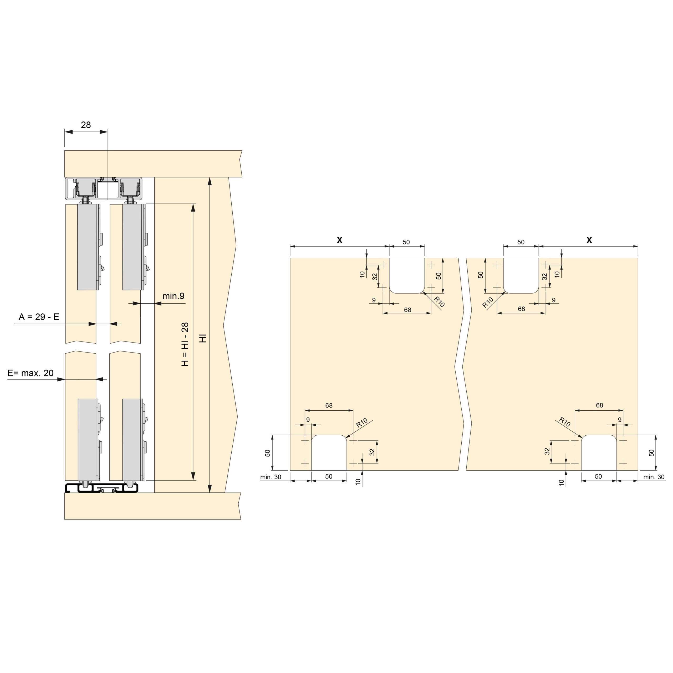 Sistema Flow montado na superfície em formato de kit para um roupeiro com 2 portas de correr de madeira suspensas - Image 7