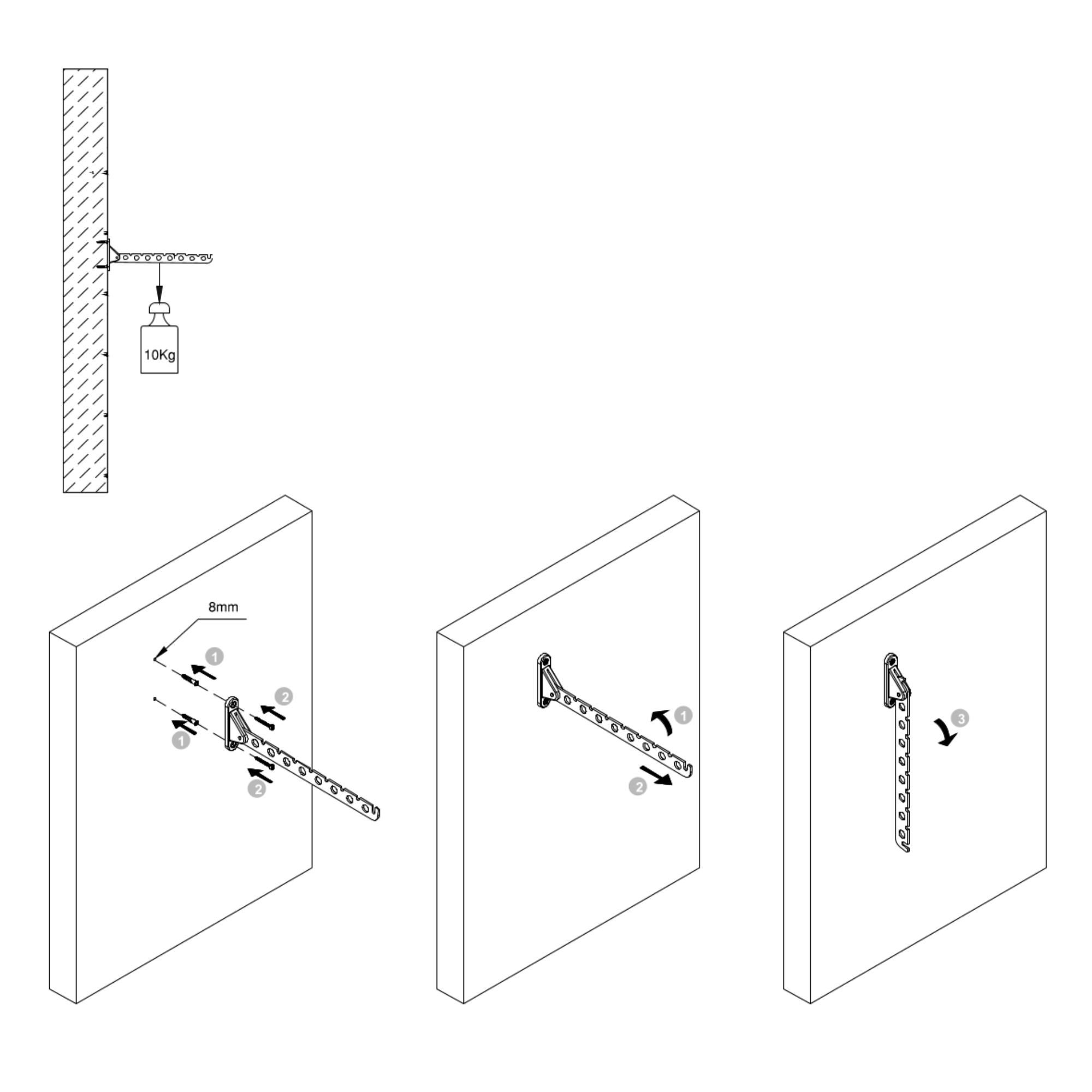 Suportes de cabides rebatíveis para roupeiro Jagmet, Pintado branco, Aço, 1 kit - Image 8
