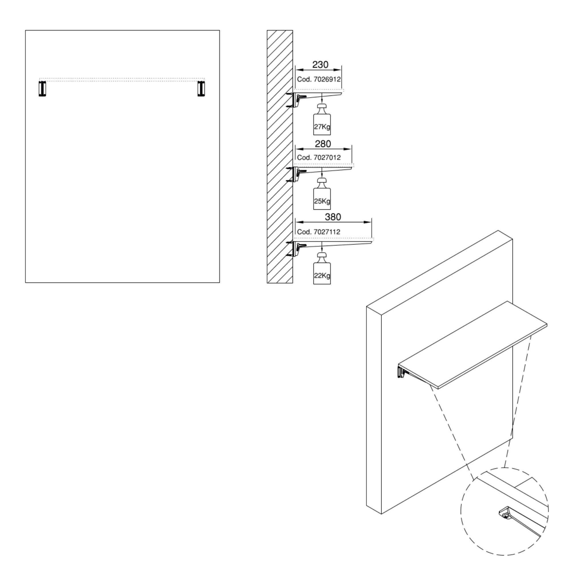 Suportes para prateleira e placas de fixação à parede Jagmet, Pintado branco, Aço, 1 kit - Image 7