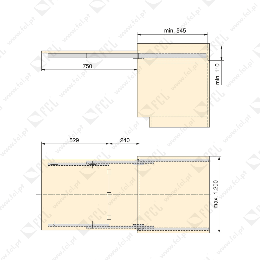 Corrediças mesa extensível Coktail Reverse H35 - FCL