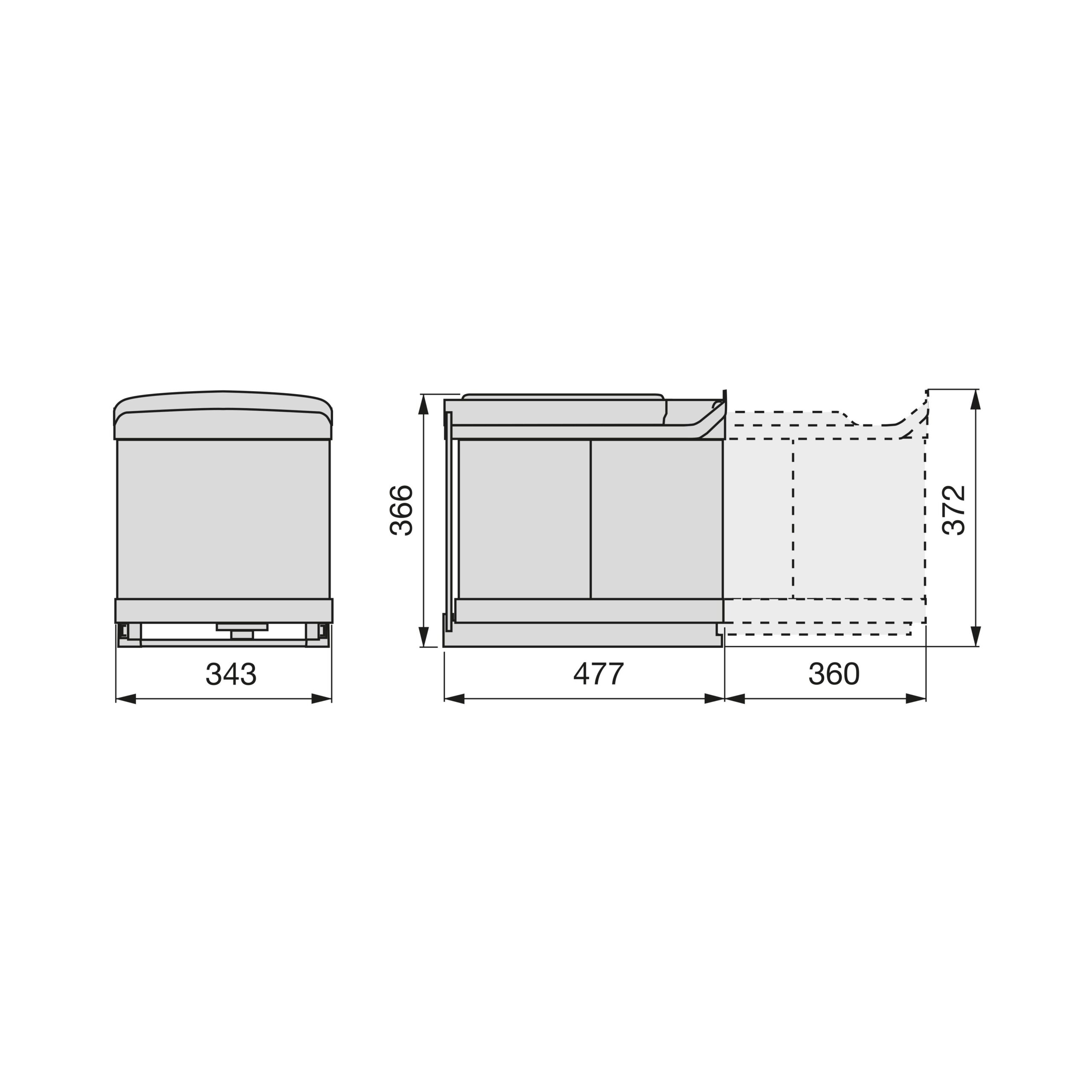 Baldes do lixo de reciclagem para cozinha, 2 x 16 litros, fixação inferior e extração automática, Plástico, acabamento aço inox - Image 2