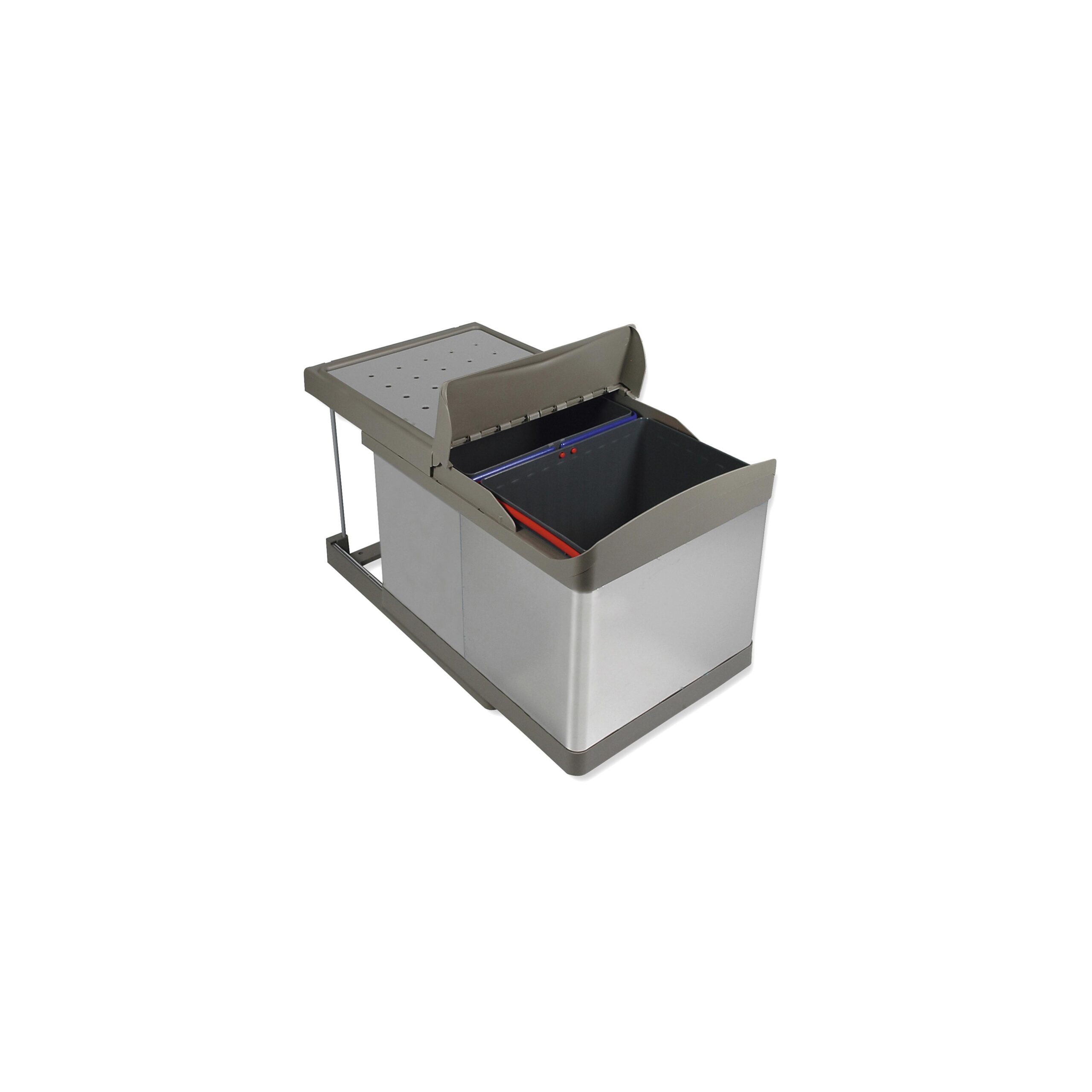 Baldes do lixo de reciclagem para cozinha, 2 x 16 litros, fixação inferior e extração automática, Plástico, acabamento aço inox - FCL