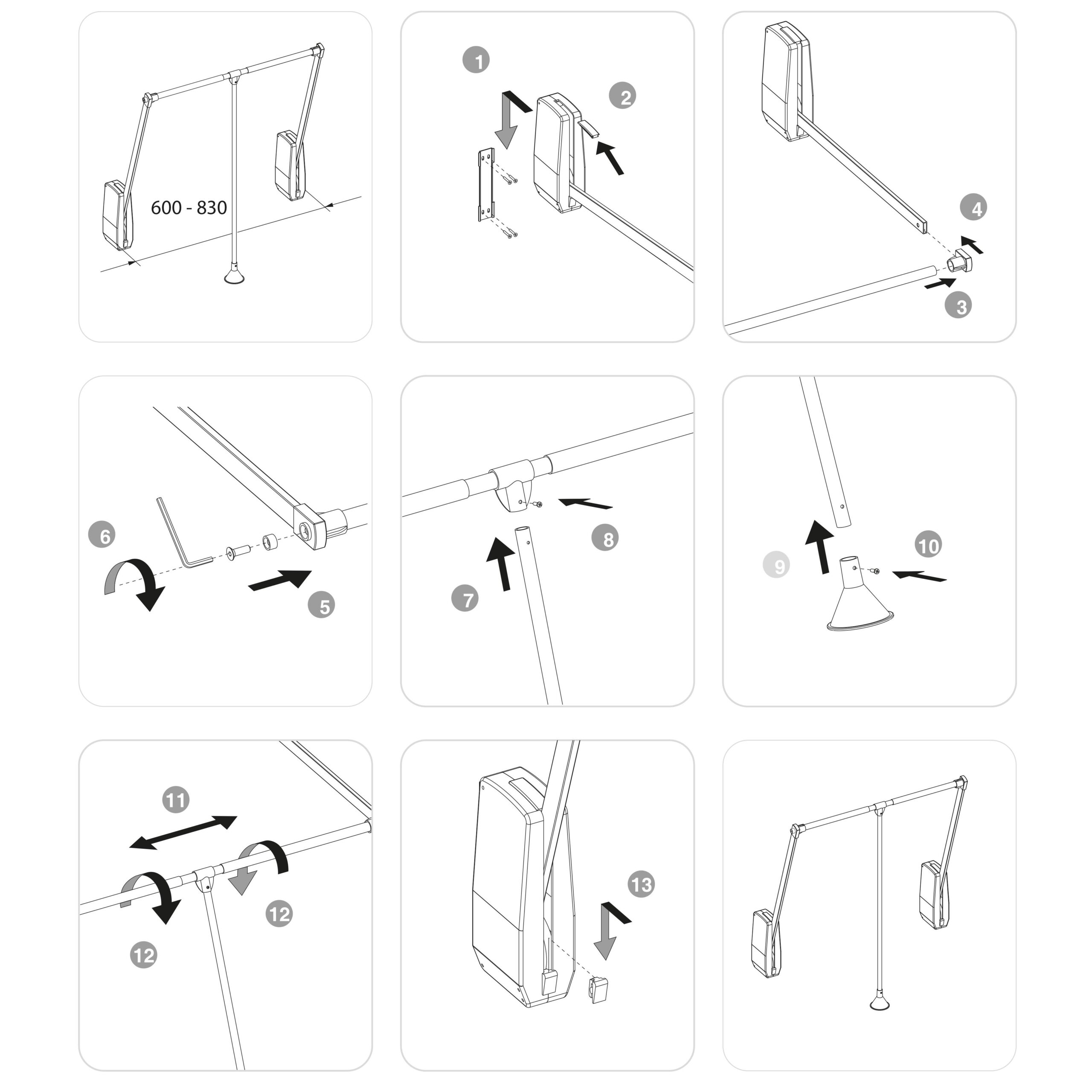 Varão basculante para roupeiro Hang de fixação à parede, 600-830, Cromado, Aço e Plástico, - Image 8