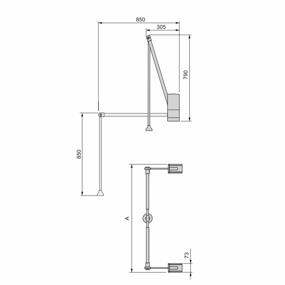 Varão basculante para roupeiro Hang de fixação à parede, 600-830, Cromado, Aço e Plástico, - Image 7