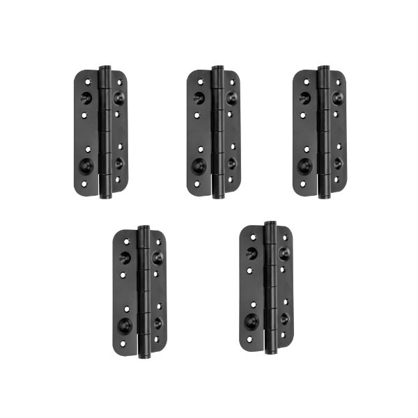 5 dobradiças de segurança para portas, 150x80mm, dobradiças anti-alavanca com cantos arredondados, sem guarnição, Aço, preto - FCL