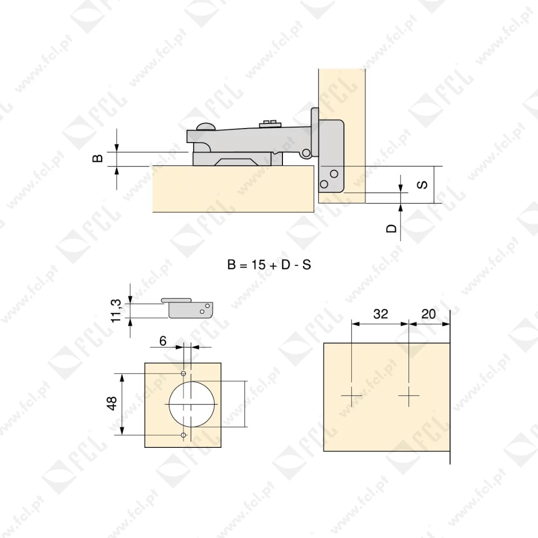 Dobradiça reta X91 com fecho suave e calço reto para aparafusar, Altura 1, Aço, Niquelado, 20 un - Image 4