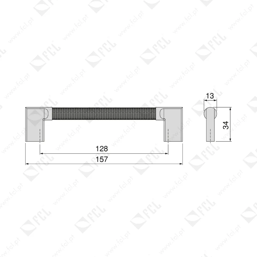 Puxador para móvel Sofia Alumínio 128mm, medidas - FCL