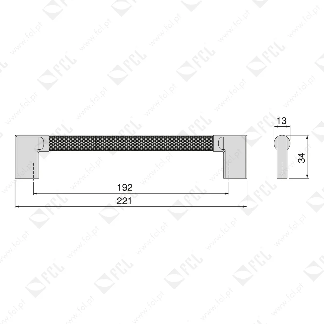 Puxador para móvel Sofia Alumínio 192mm, medidas - FCL