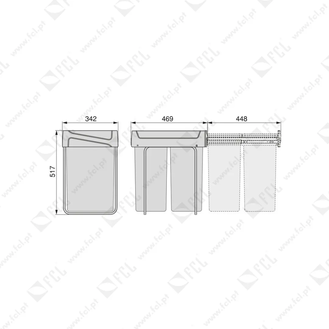 Balde do lixo extraível 2x25l, medidas - FCL